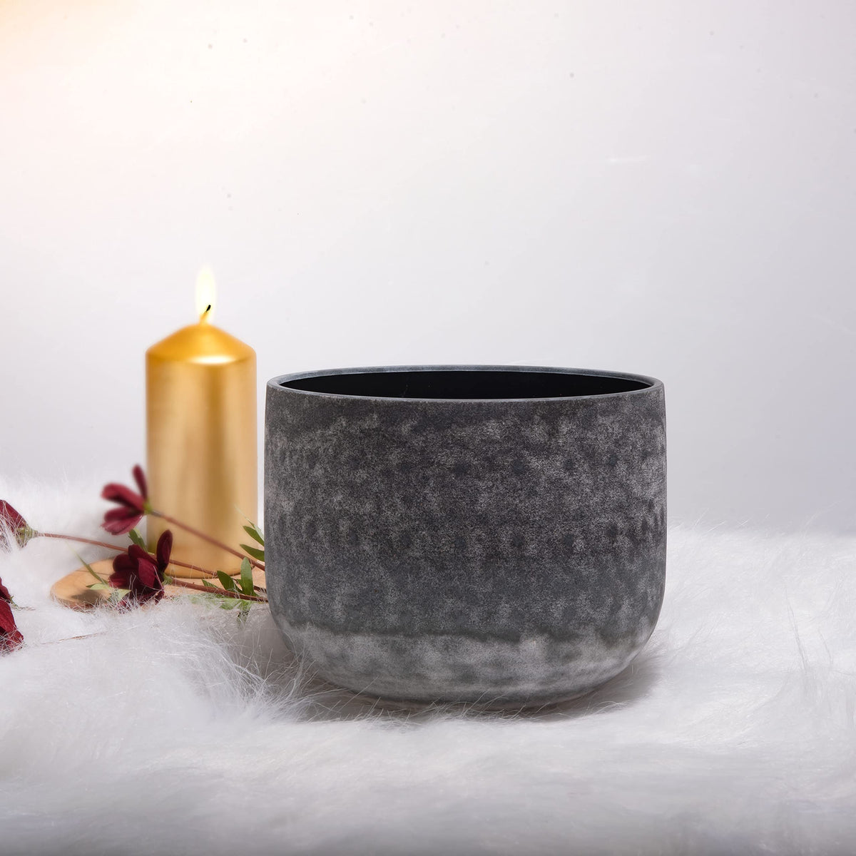 Obsidian Fusion C Note Crystal Singing Bowl 8 inch Root Chakra with Suede Mallet (8 inch Obsidian / C Note)