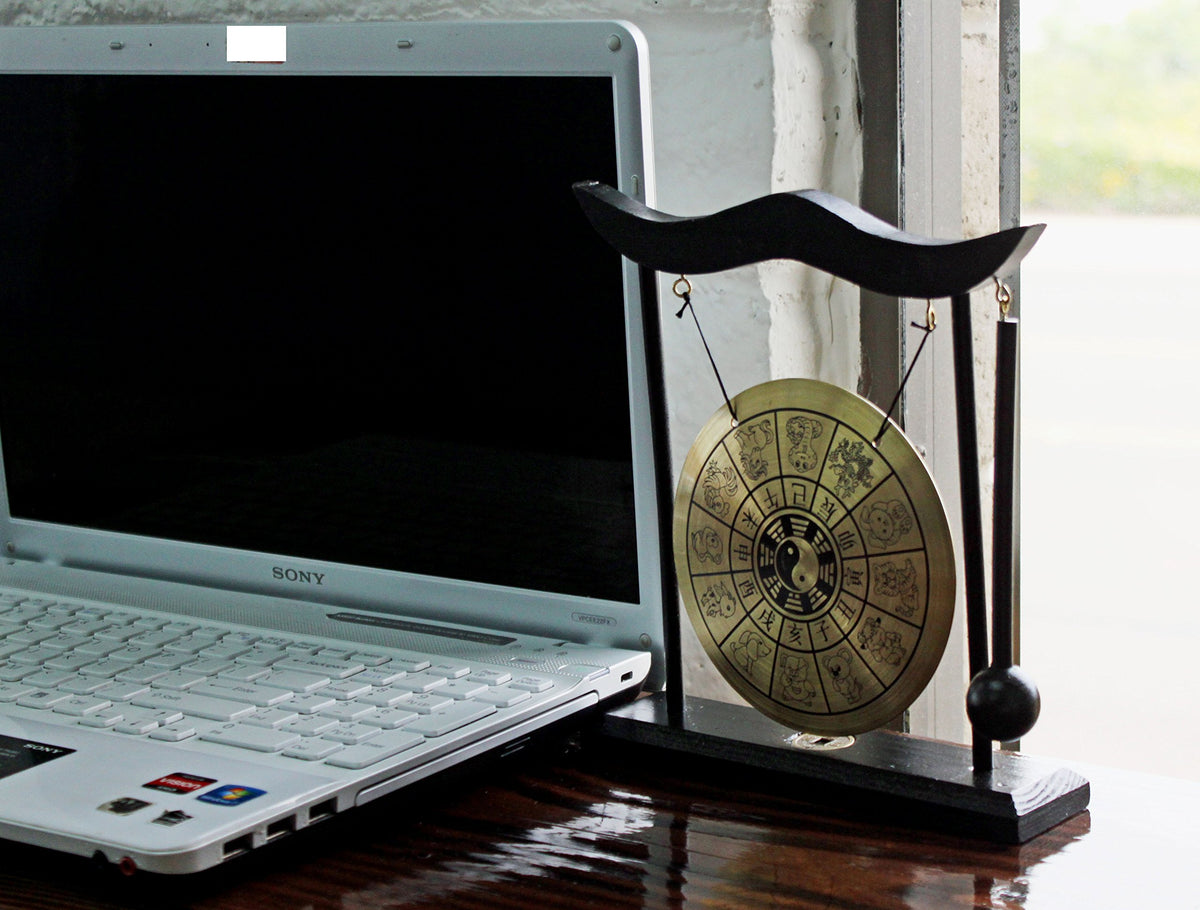 Brass Feng Shui Desktop Table Gong Meditation Desk Bell