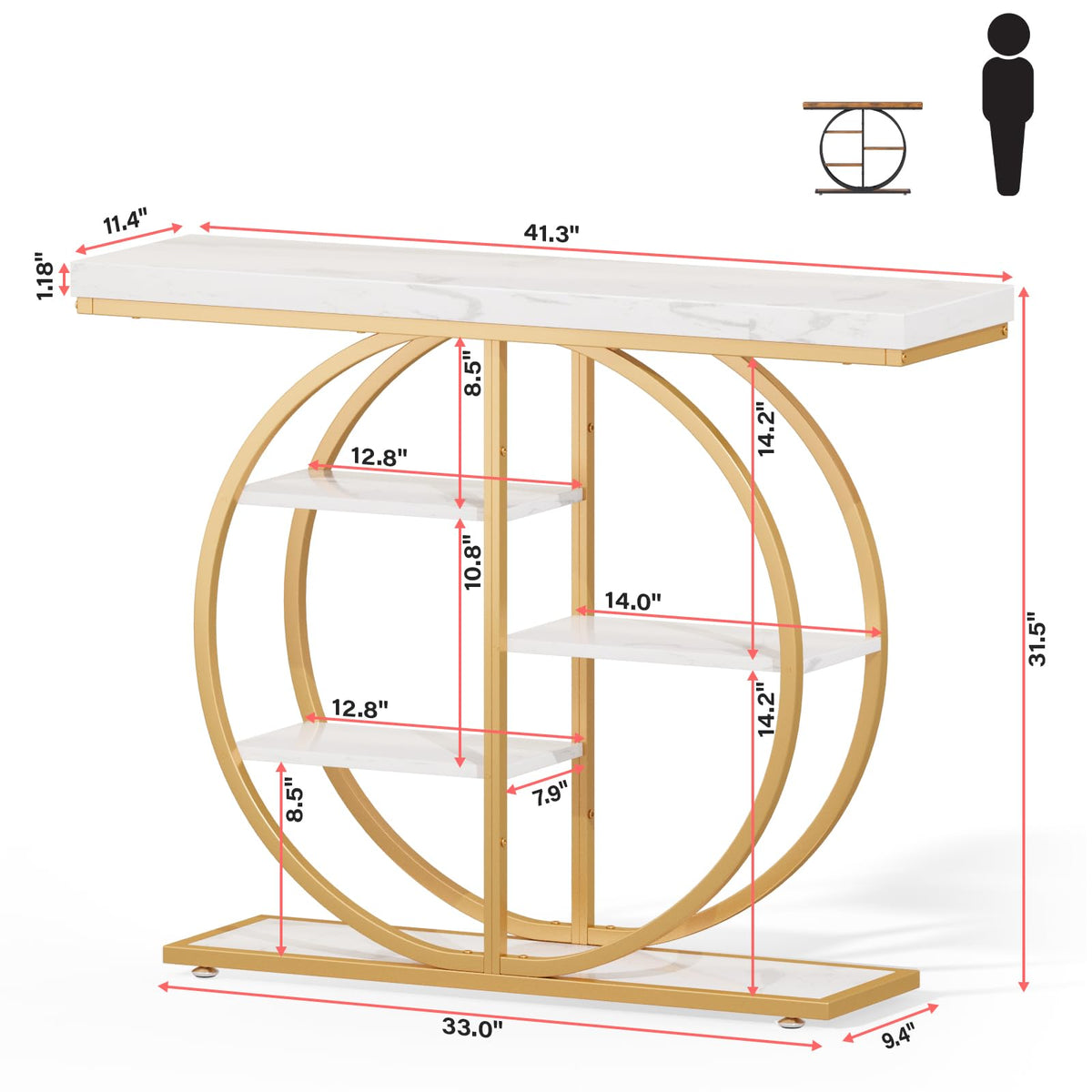 41.3" Console Table for Entryway (White Gold)