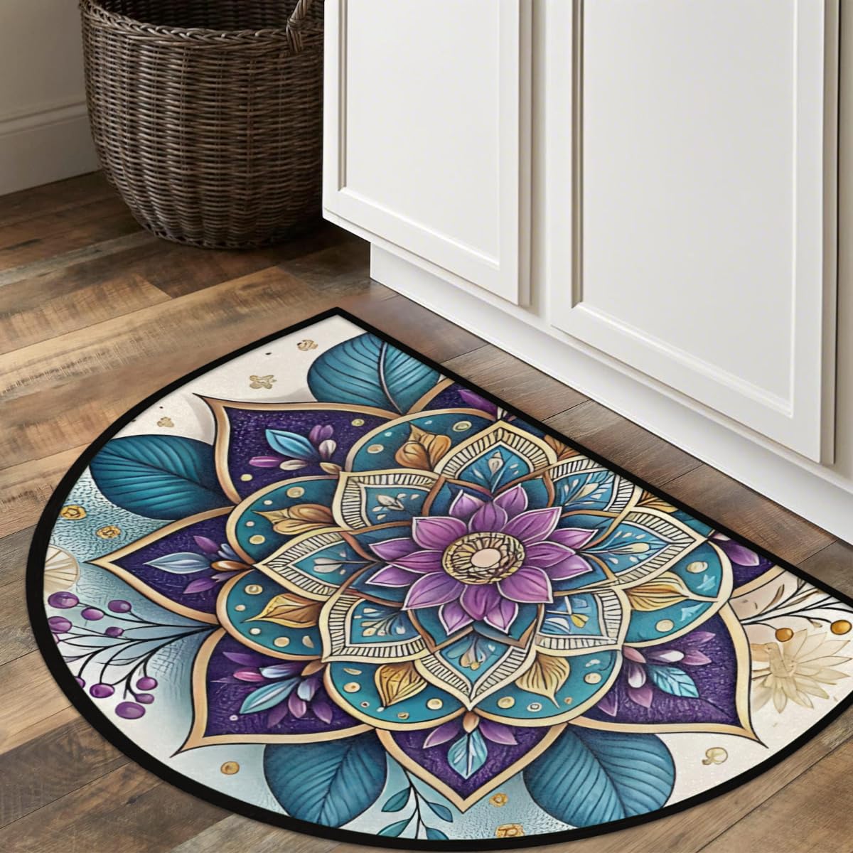 Mandala Purple Half Round Rug Half Moon Door Mat Half Circle Rugs (D:color 5)