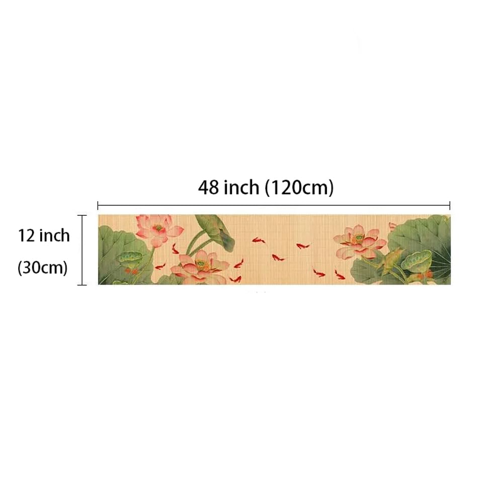 Asian Style Bamboo Table Runner (Lotus Carps / 12x48 Inch)