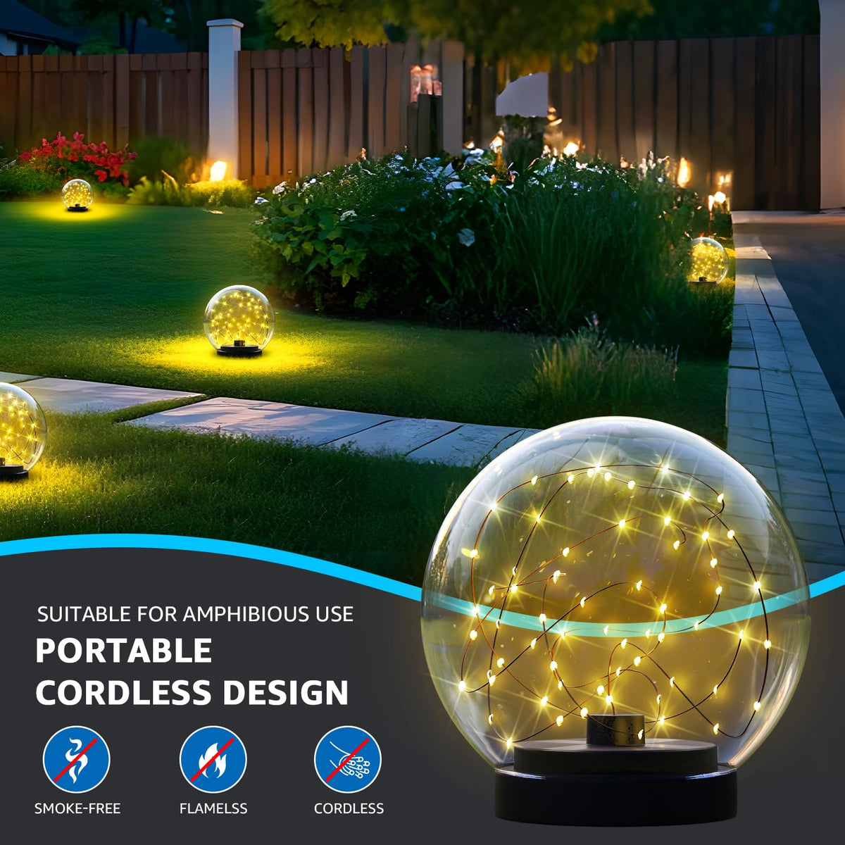 2 Pack Solar Floating Pool Lights Ball Solar Powered LED Flickering that Float Globe Lights Water (Orange)