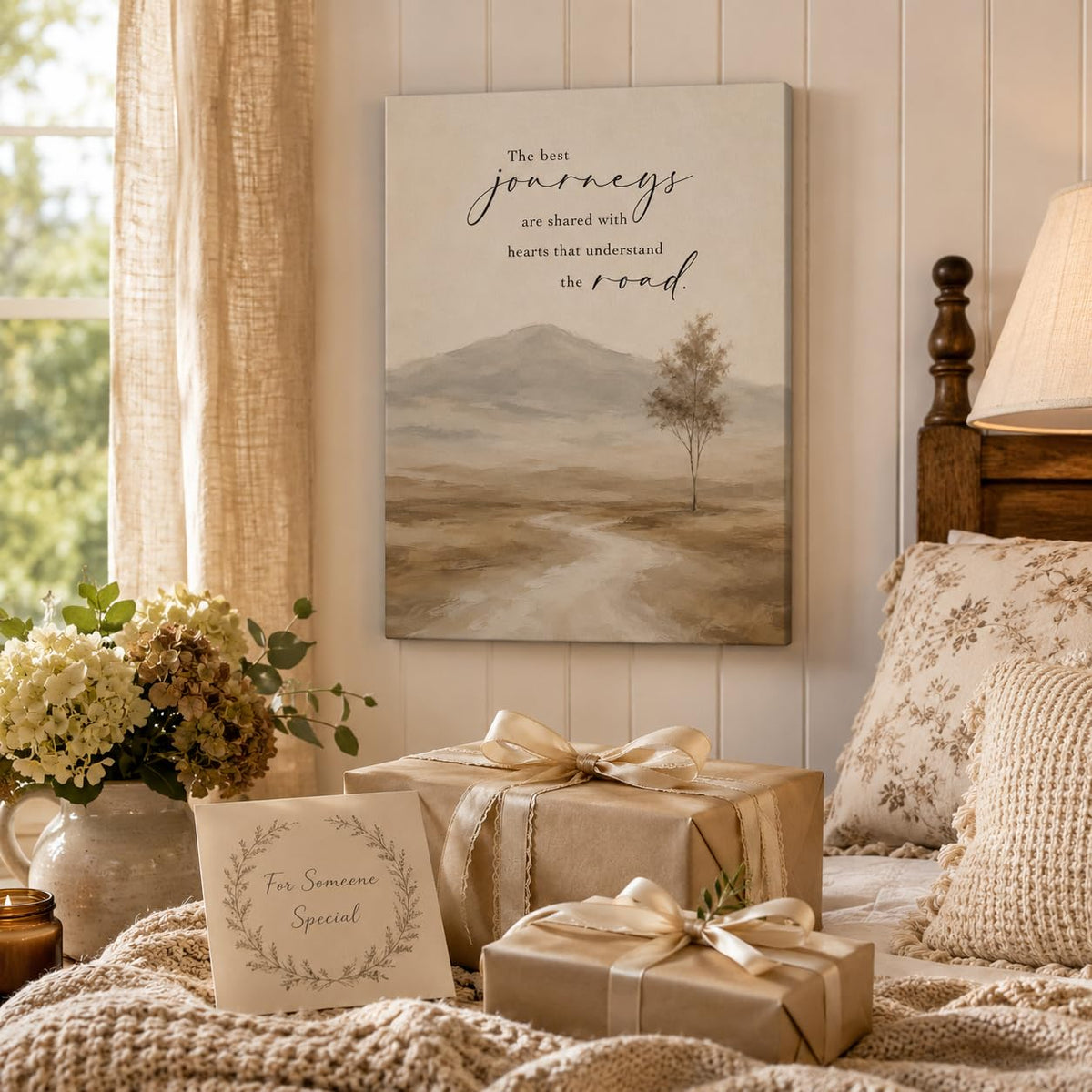 Inspirational Journey Canvas Wall Art Framed Neutral Landscape 12x16 Inch (Minimalist Mountain / 16"L x 12"W)