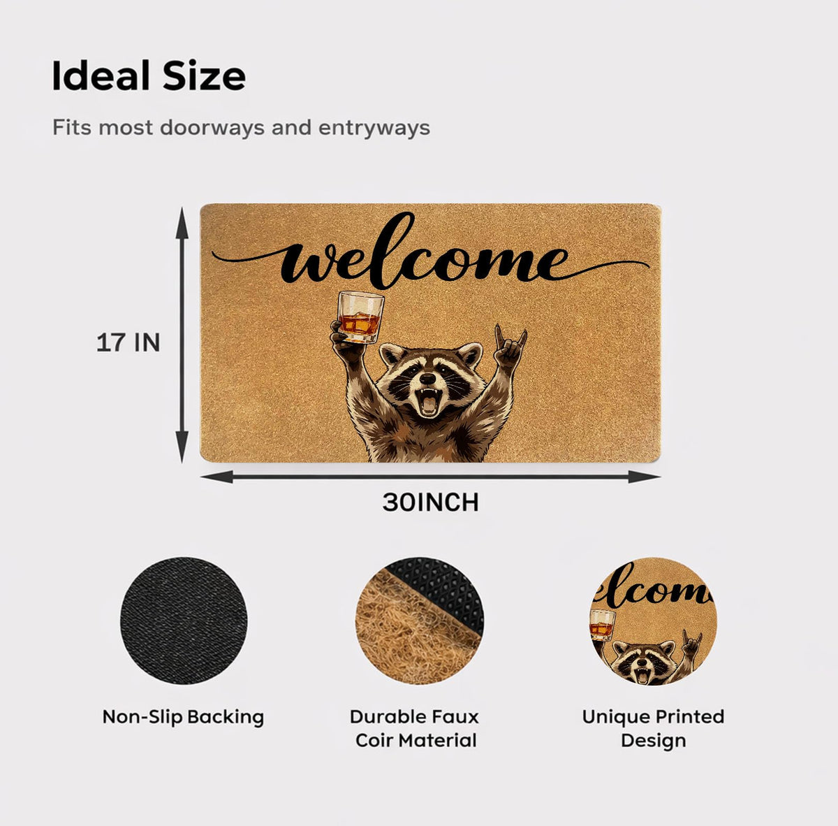 Rock Raccoon Whiskey Coir Doormat 17x30 (Raccoon Whiskey Welcome)