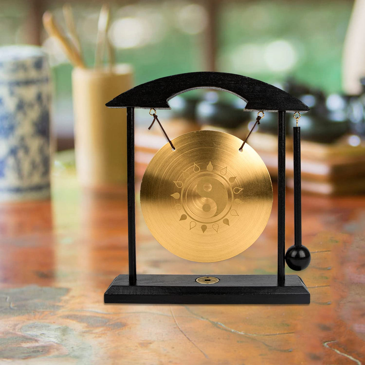 Zen Art Tabletop Brass Gong Yin Yang Water Fire Taiji Feng Shui Desk Decor (Taiji)