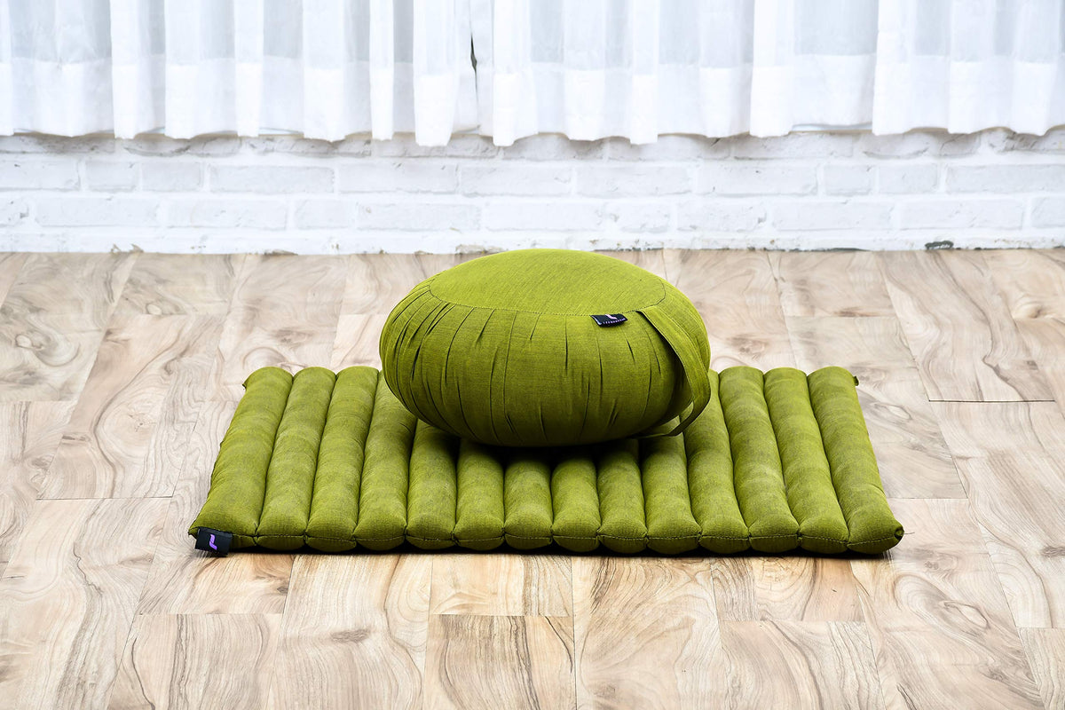Meditation Cushion Zafu & Zabuton Set 28 x 28 inches Kapok Zazen (Cl23 - Green)
