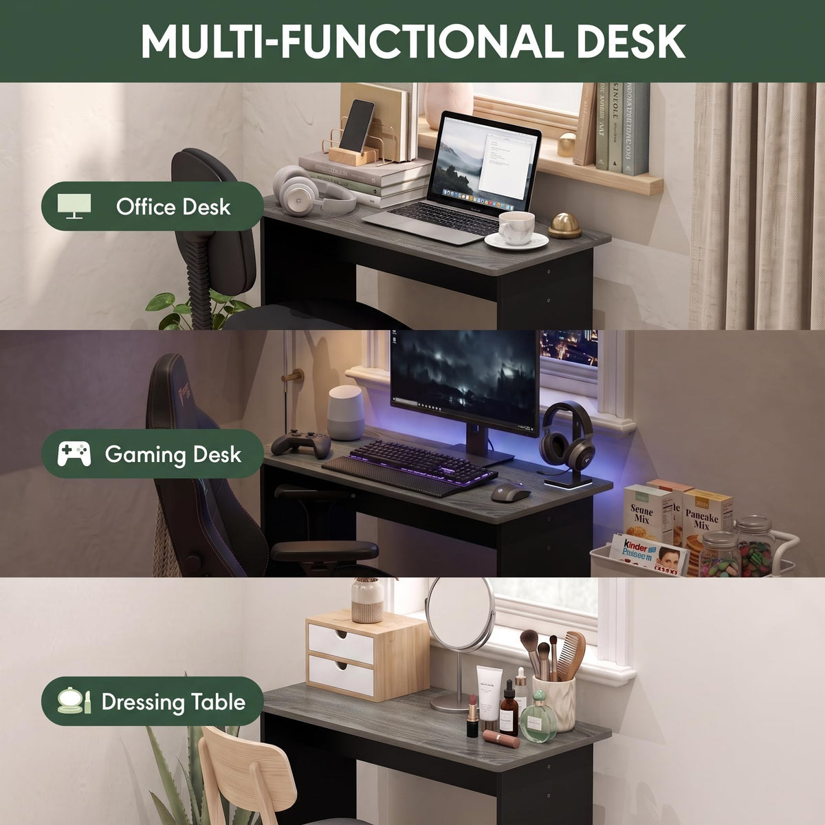 Simplistic Small Desk (French Oak/Black / 32-In Wide)