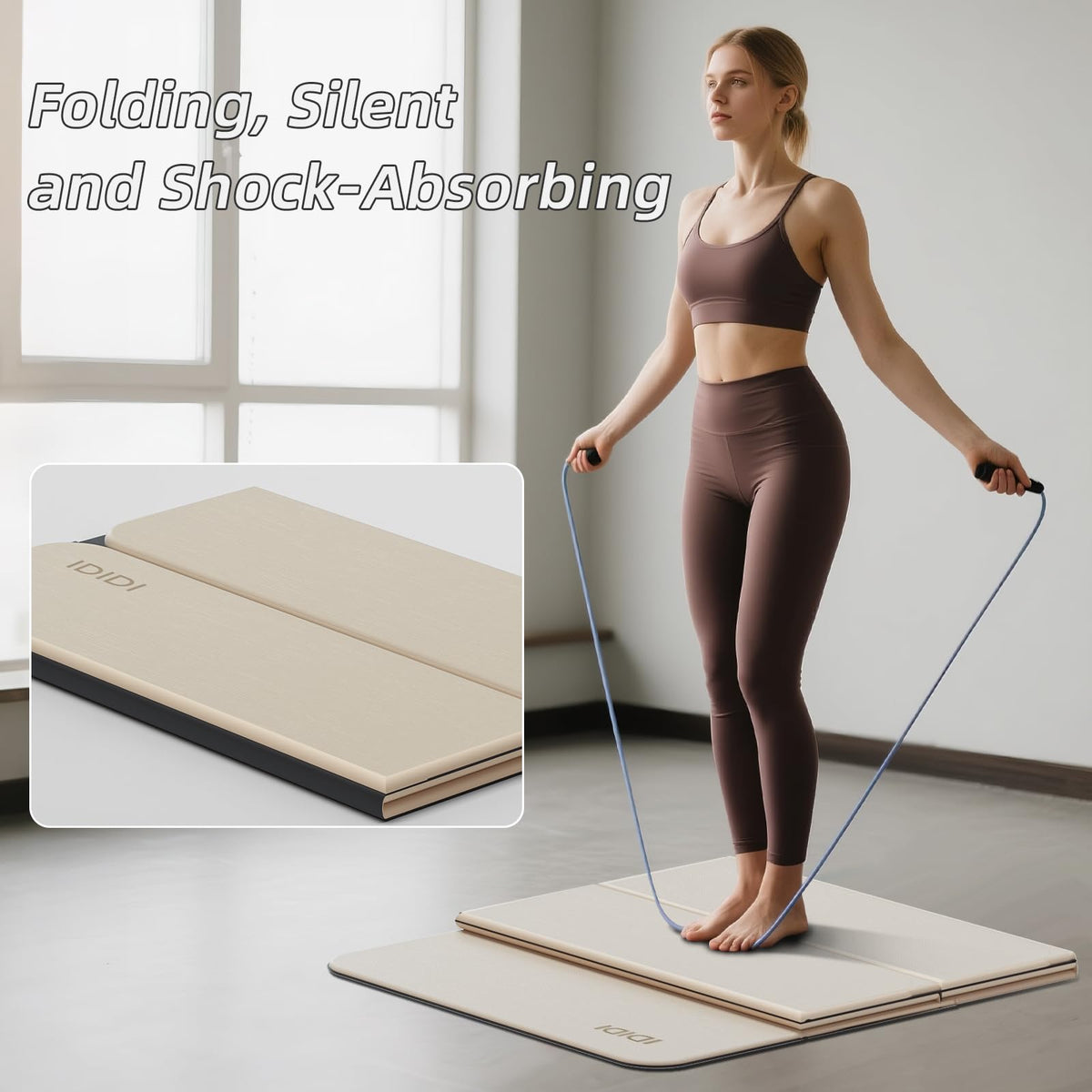 Foldable Yoga Mat Thick 0.32" (Beige)
