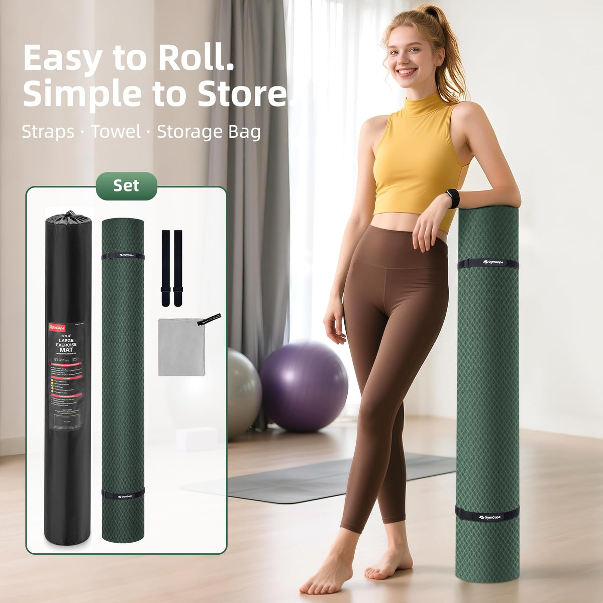 Extra Large Yoga Mat (72x48x1/2inch / Dark Green)