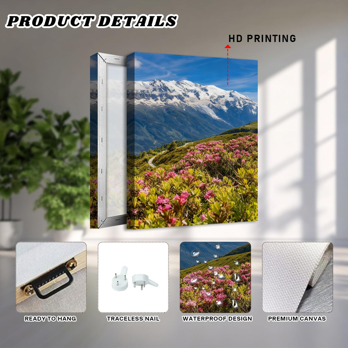 Mountains Landscape Wall Art Nature Wildflower Scenery Pictures Meadow Floral Painting Poster Tree Flowers Canvas Prints Country Botanical Canvas Artwork for Living Room Home Decorations 16x24" (24"L x 16"W / Mountain Flower)