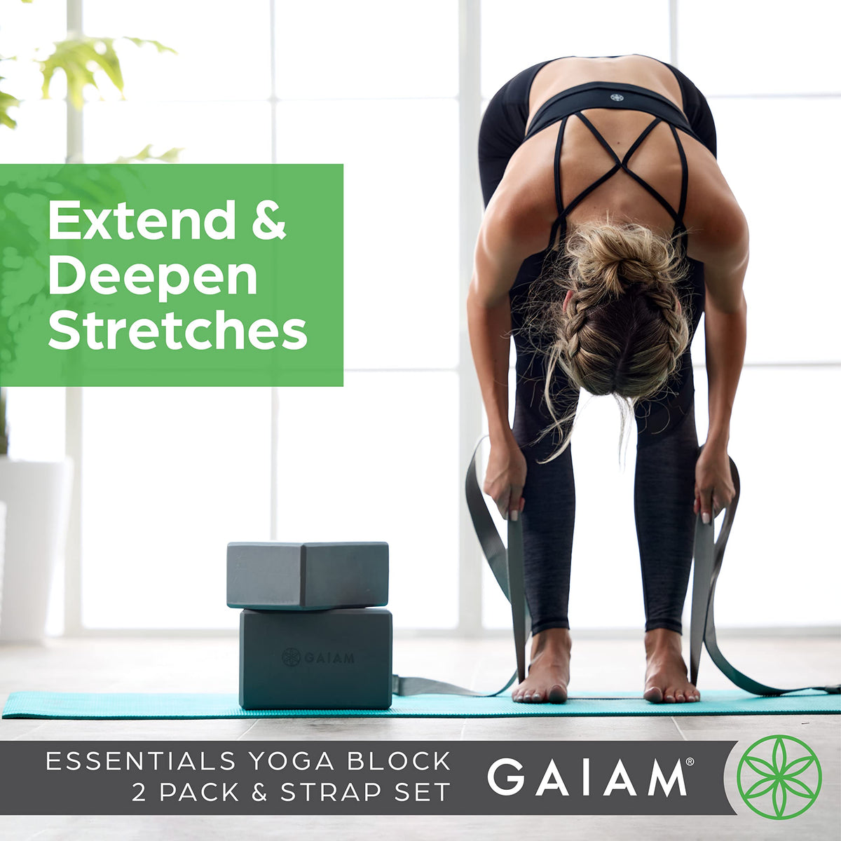 Yoga Block & Yoga Strap Combo Set (Grey / 2 Blocks w/Strap)