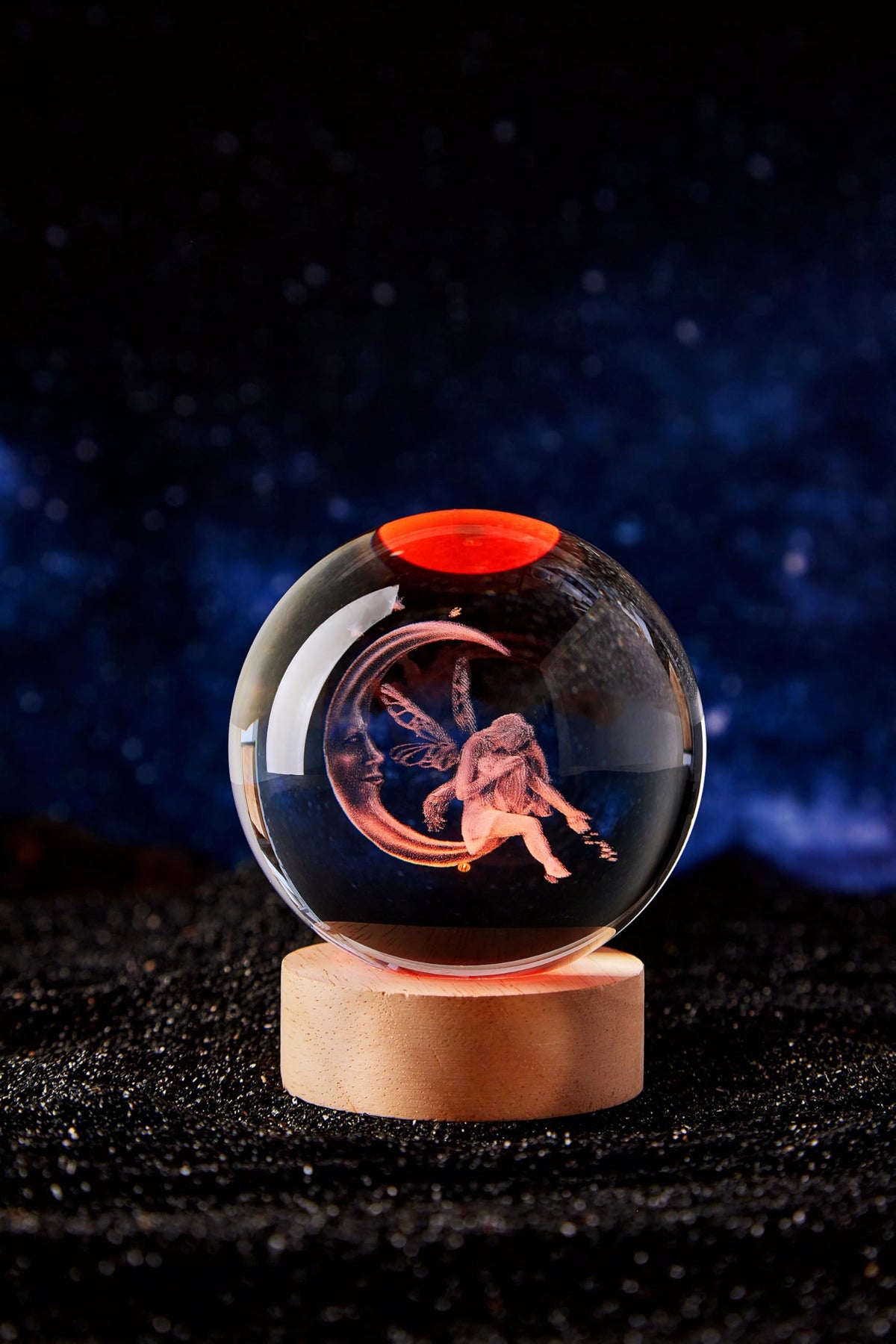 Large Moon&Fairy Crystal Ball Night Light with Woodern Base (Moon&Fairy)
