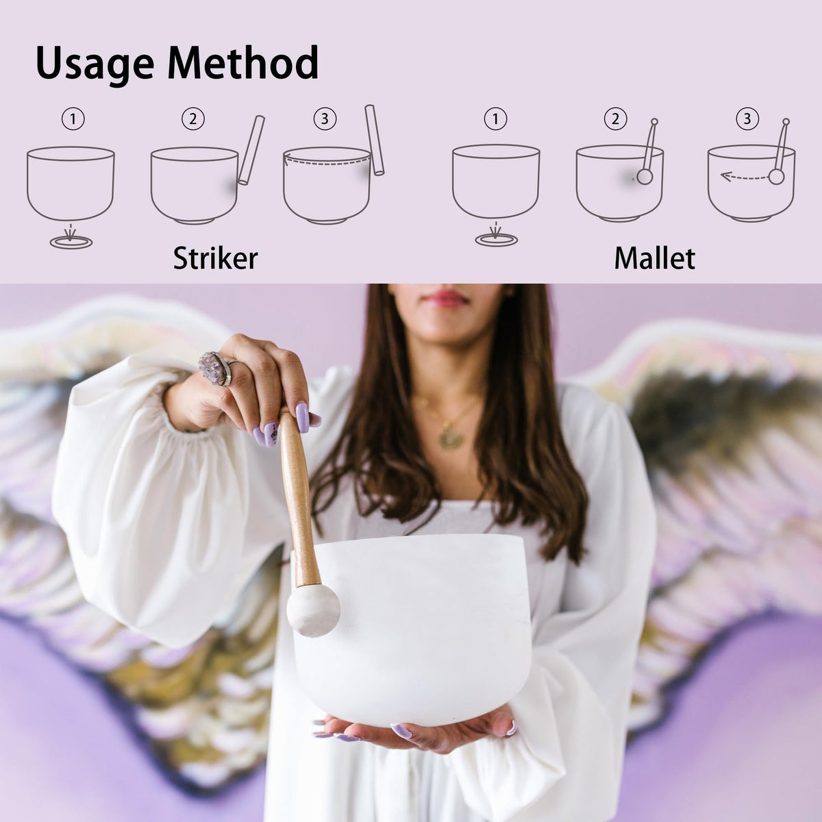 432Hz 6"A 8"F 10"G Crystal Singing Bowl Set of 3 (6-10 Inch / White(A F G))