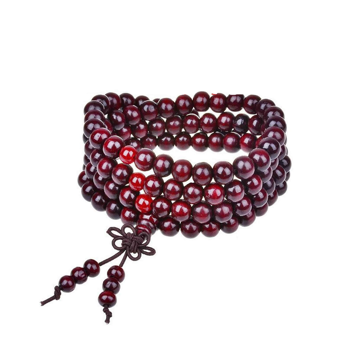 1 5 Pcs Unisex 108 Natural Sandalwood Beads Prayer Bracelets 8MM Wood Beads Stackable Bracelet Wooden Necklace Meditation Buddhist Rosary Mala Necklaces for Women Men (5)