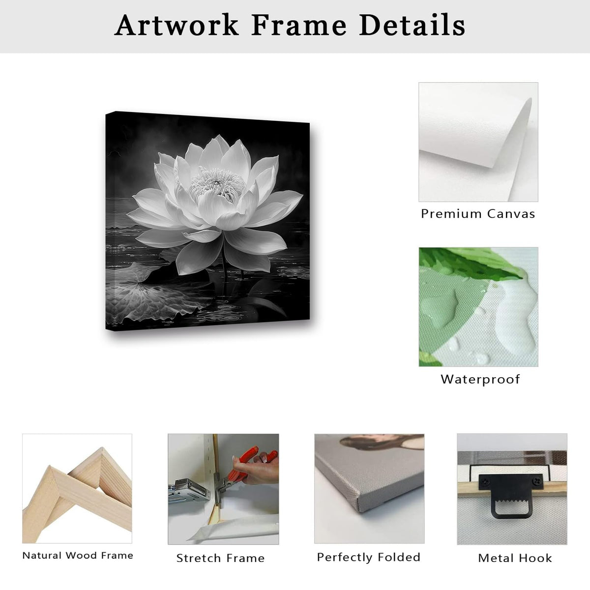 Black White Zen Canvas Wall Art Blossom Lotus Picture Water Lily Prints Spiritual Artwork for Bathroom Meditation Yoga Spa Room Decor (Picture-3 / 24"L x 24"W)