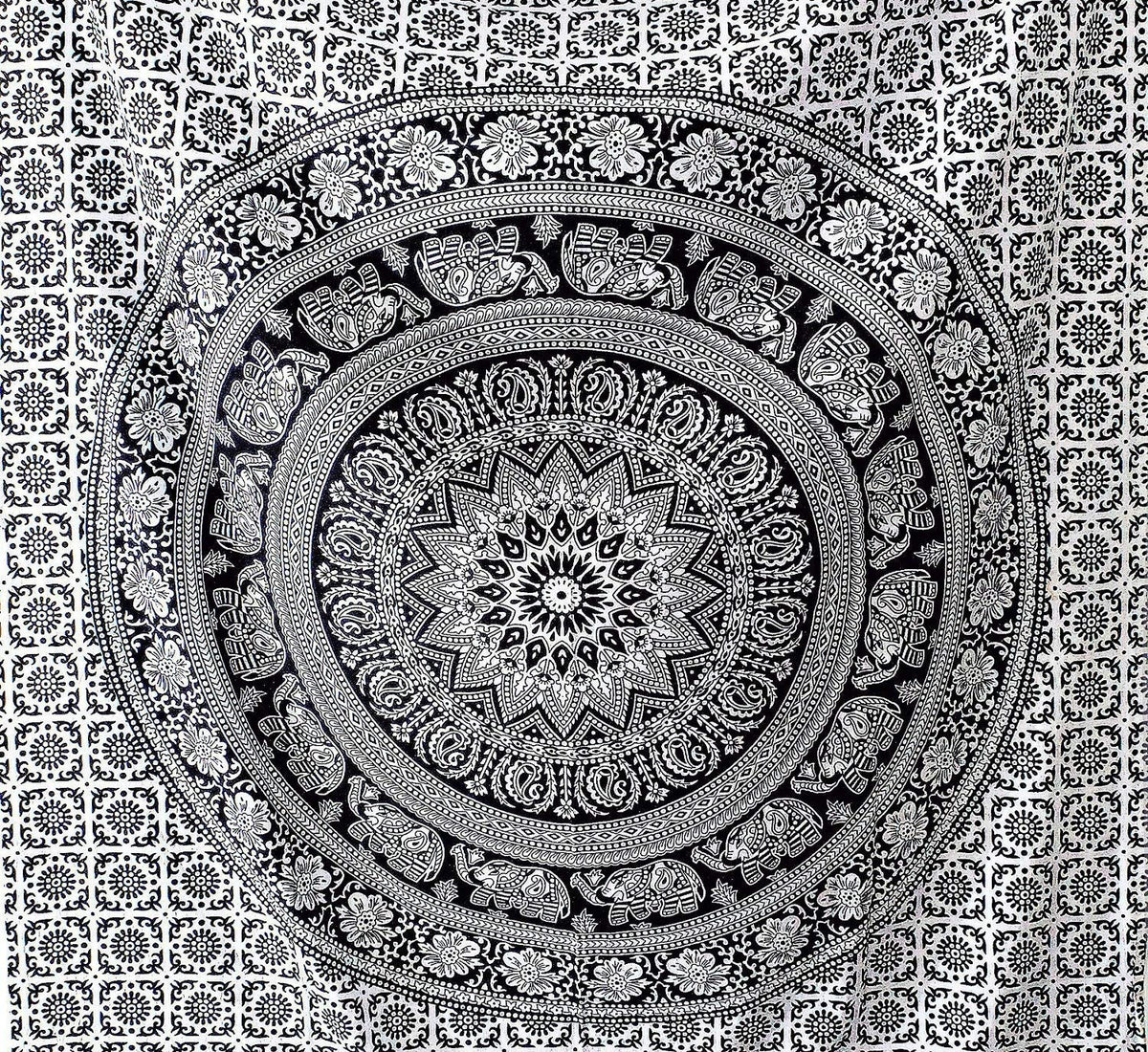 Black and White Hippie tapestries Mandala Tapestry Collage dorm Beach Throw Wall Art Bohemian tapestryWall Hanging Boho tapestries Bedspread (90.6"L x 84.7"W / Black and White)