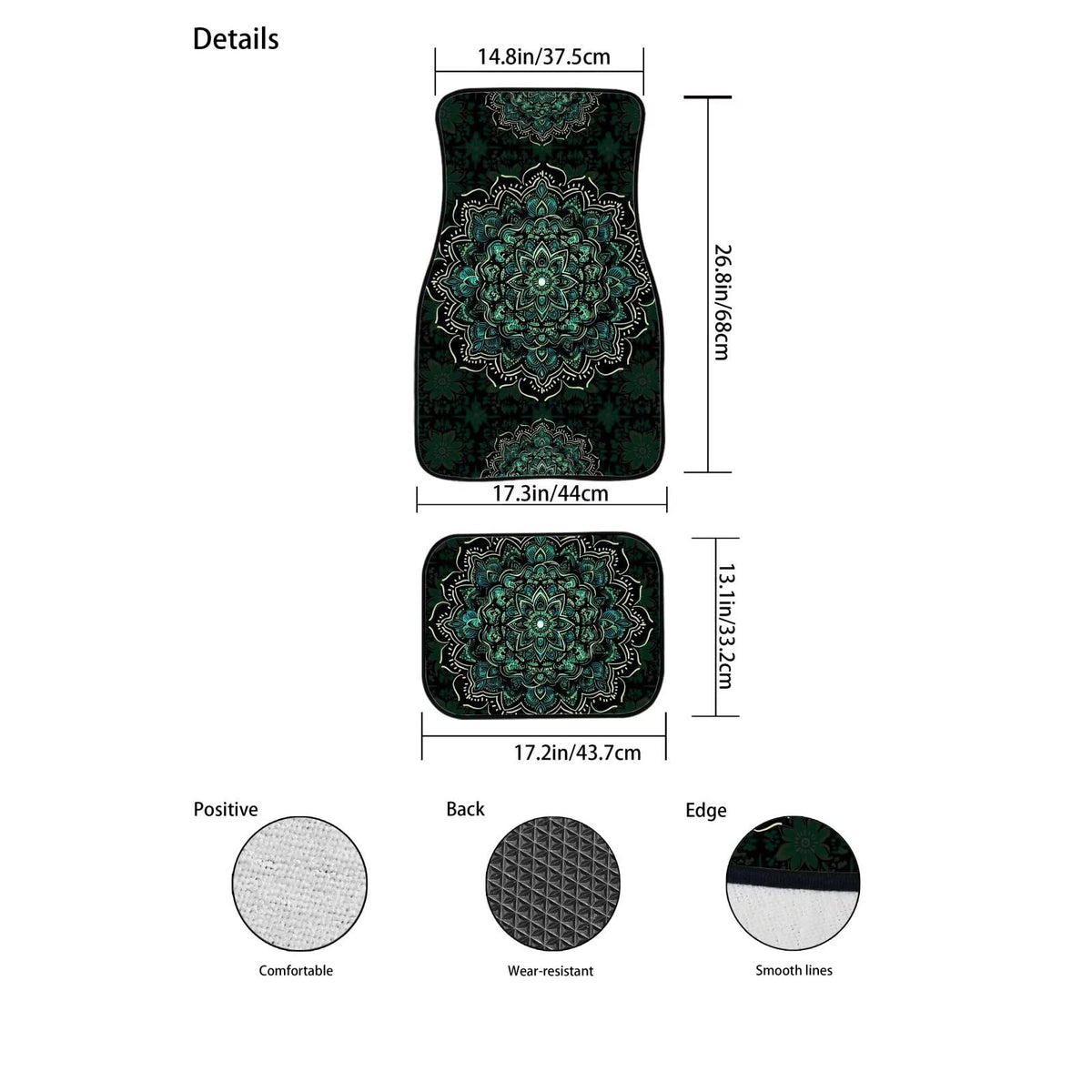 Green Mandala Floor Mats for Car Boho Car Floor Mats Rubber Auto Carpet Universal Aotomotive Front Rear Foot Rugs Green Mandala Car Accessories for Trucks SUV Van Cars (Green Mandala)