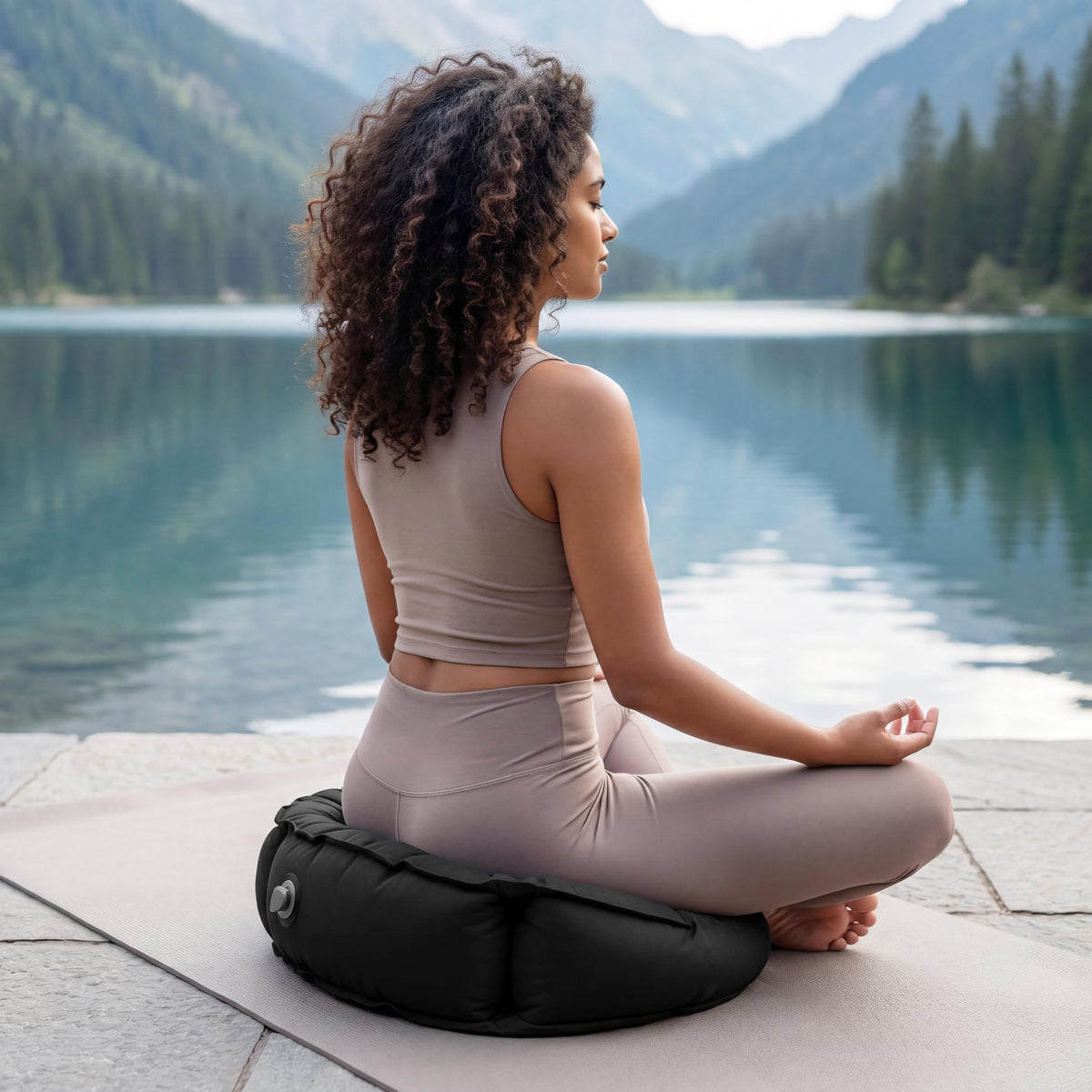 Air Meditator Inflatable Meditation Cushion and Travel Pillow (Black)