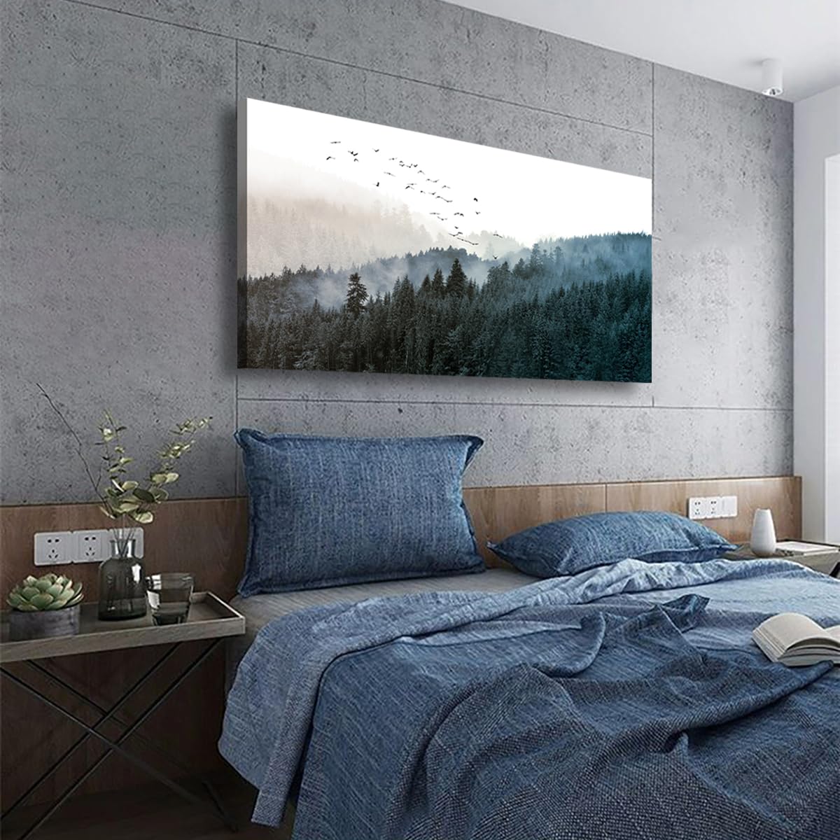 Misty Forest Canvas Wall Art (40"L x 20"W / Mountain Forest Birds)