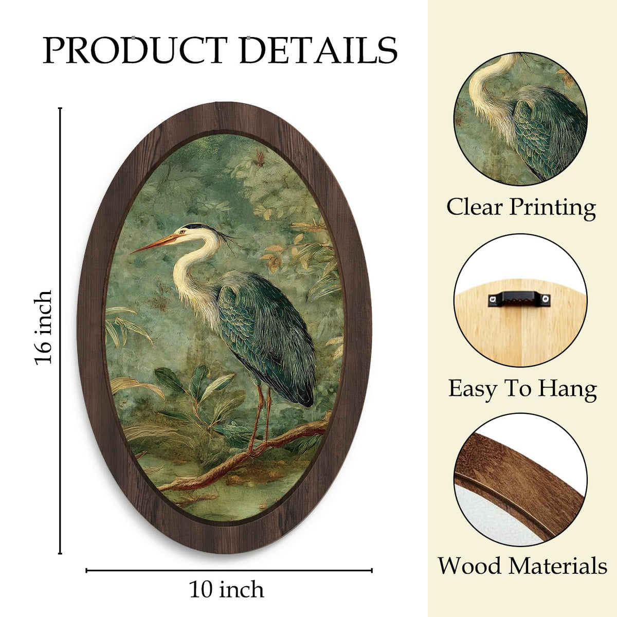 Vintage Blue Heron Framed Wall Art Decor (blue heron)