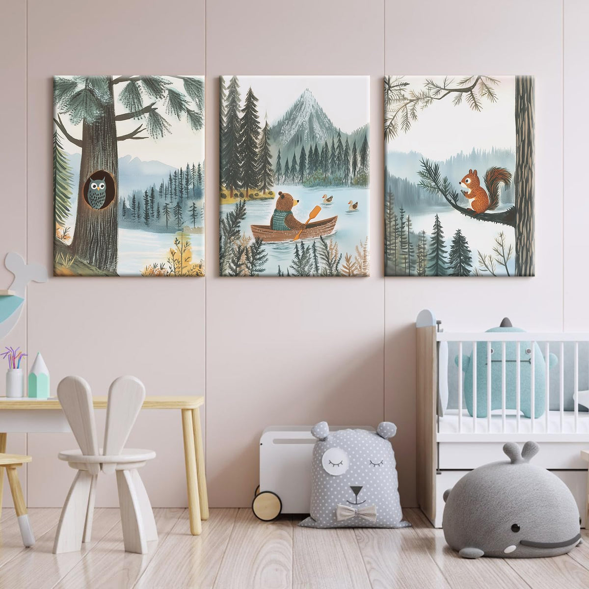Woodland Nursery Wall Art Decor Forest Animial Pictures Baby Boy Nursery Canvas Wall Decor Vintage Adventure Poster Woodland Animal Prints Artwork for Kids Boys Bedroom 12x16x3 Inch Wrapped Canvas (12x16 Inch Wrapped Canvas / Forest Animals Prints)