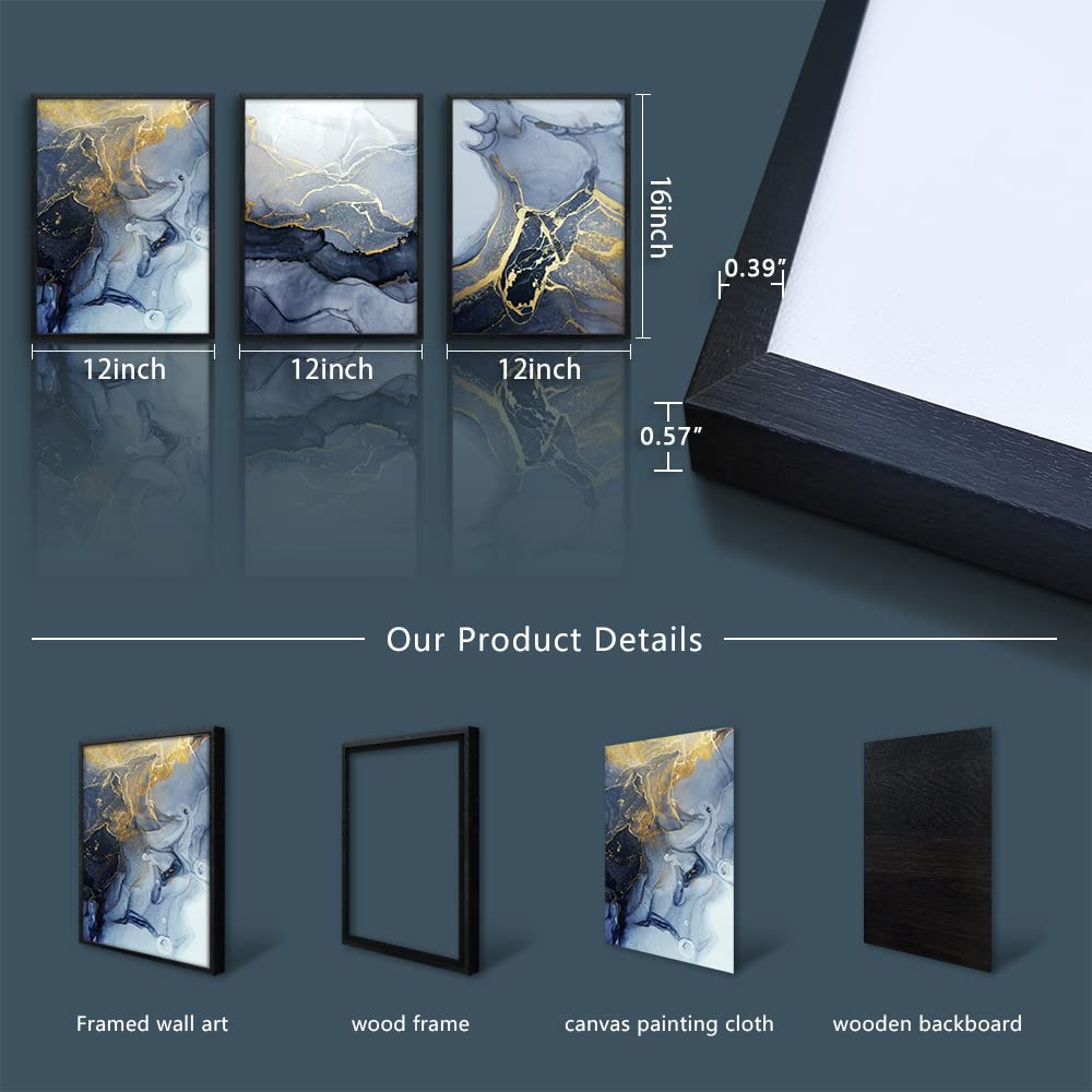 Black Framed Canvas Wall Art For Bedroom Abstract Wall Decor For Living Room Abstract Ink Paintings Wall Artworks Hang Pictures For Office Decor Bathroom Home Decorations Posters 12"X16" 3 Piece (12x16inches*3pcs / Abstract Line Painting Black Framed)