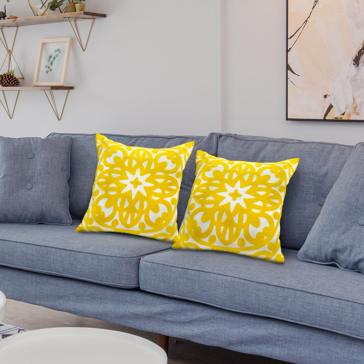 Embroidered Decorative Throw Pillow Cover 18"x 18" Set of 2 (Fresh Yellow / 18" x 18" (Pack of 2))