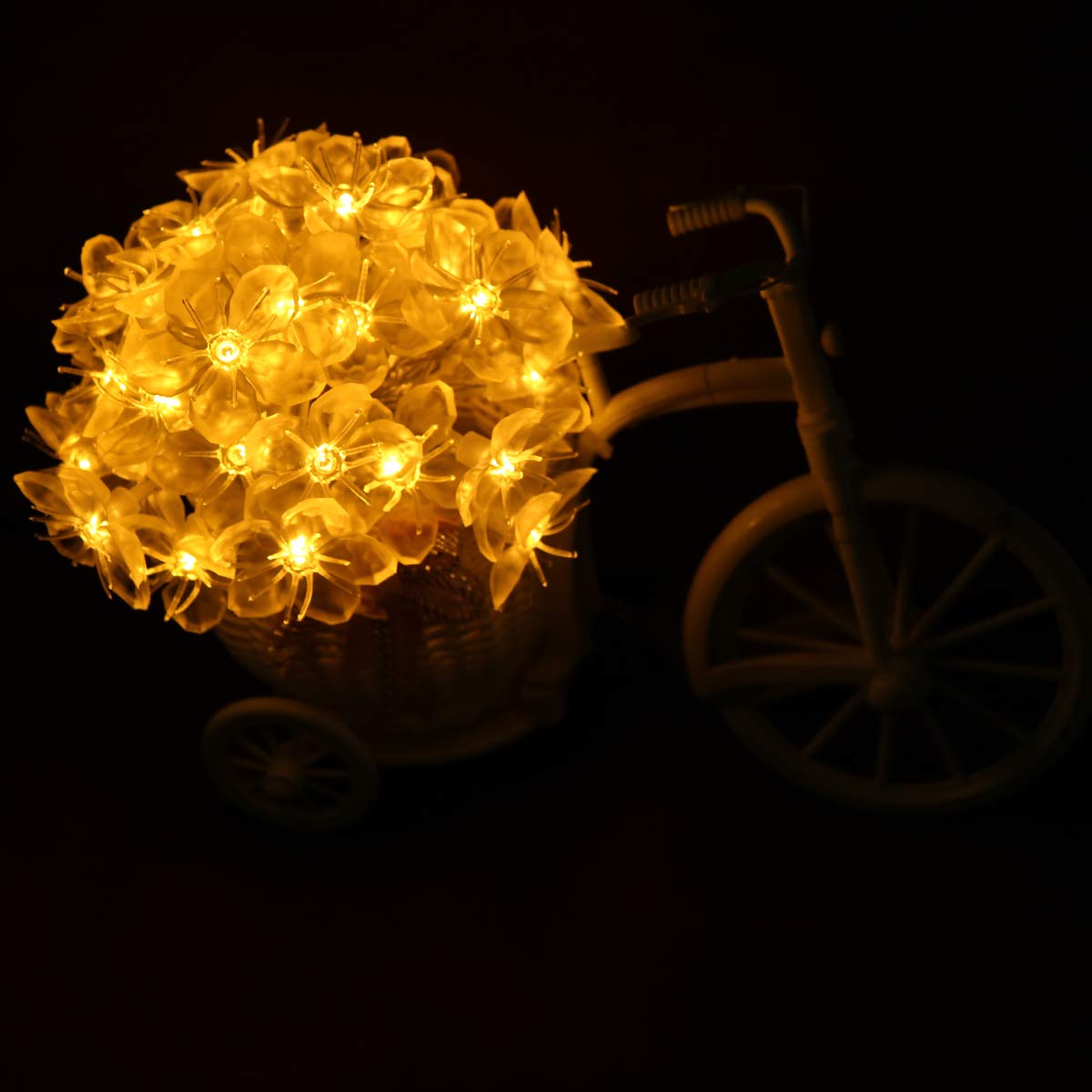 Remote Battery Operated Peach Blossom String Lights 40 LED Flower Fairy Light on 16.4 ft PVC String 8 Lighting Mode with Timer and Dimme + Remote Control for Indoor and Outdoor (peach blossom / Warm White)