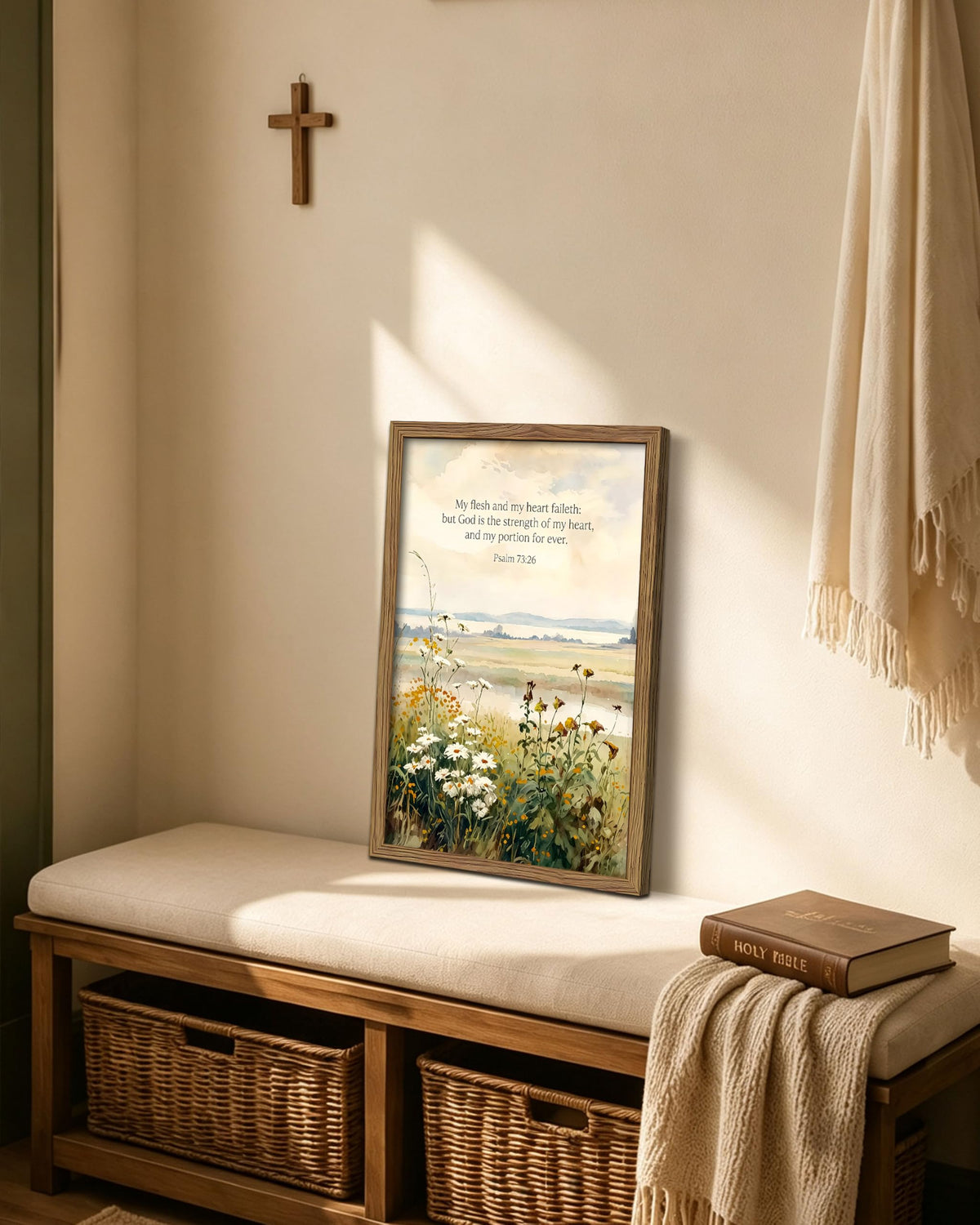 Psalm 73 26 Christian Framed Canvas Wall Art (A-Bible / 24"L x 16"W)