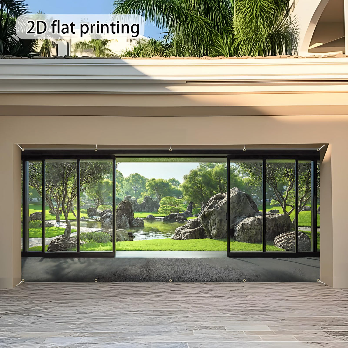 Garage door banner cover Garden Scene Backdrop Garage Door Decoration (Japanese Zen Garden)