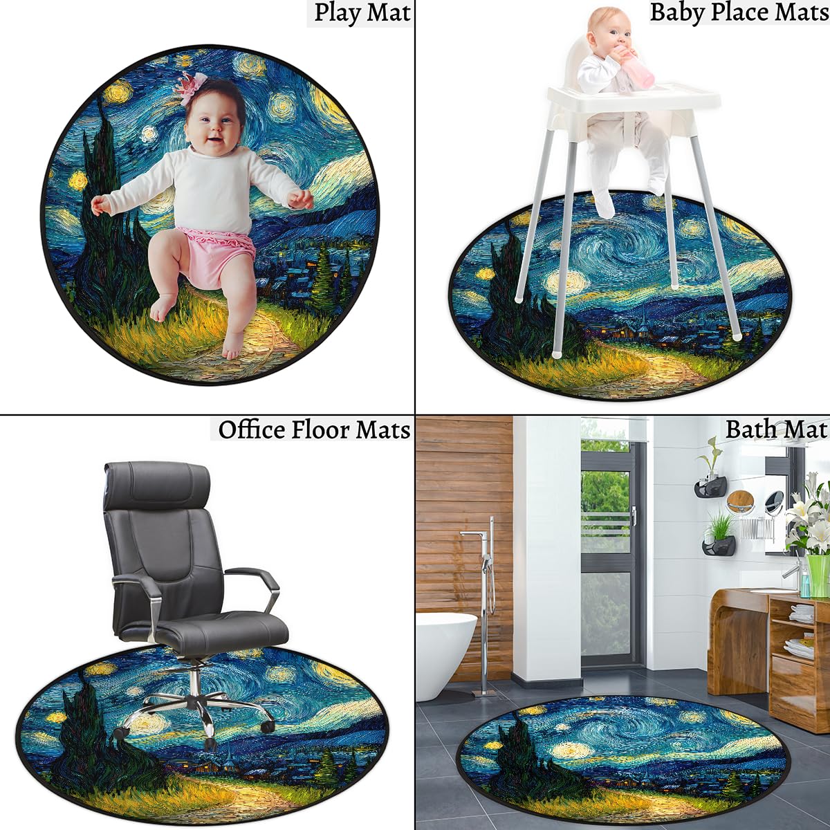 5 Ft Stars Moon Round Rug Circle Area Rugs Circular Door Mat for Indoor (Color46 / 5'3" (Round))