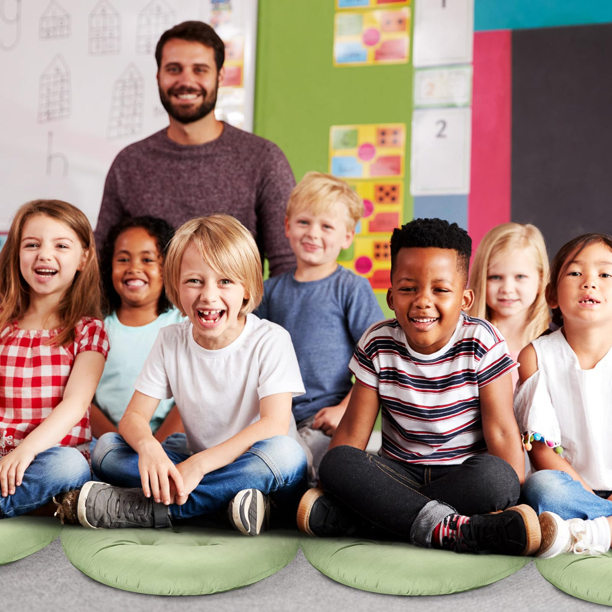 12 Pcs Round Floor Pillows Cushions Seating 16 x 16 Inches Floor Round Cushions for Kids Toddlers Flexible Reading Chair Pillows for Classroom Home School Playing Supplies (Green)