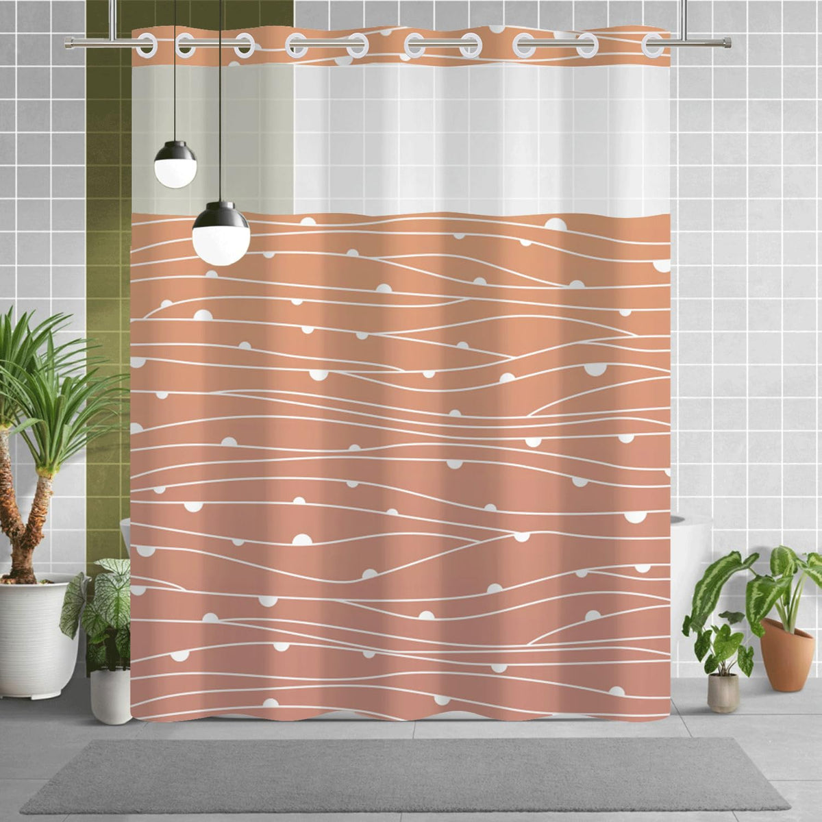 No Hook Shower Curtain with Snap in Liner (Geometric-5)