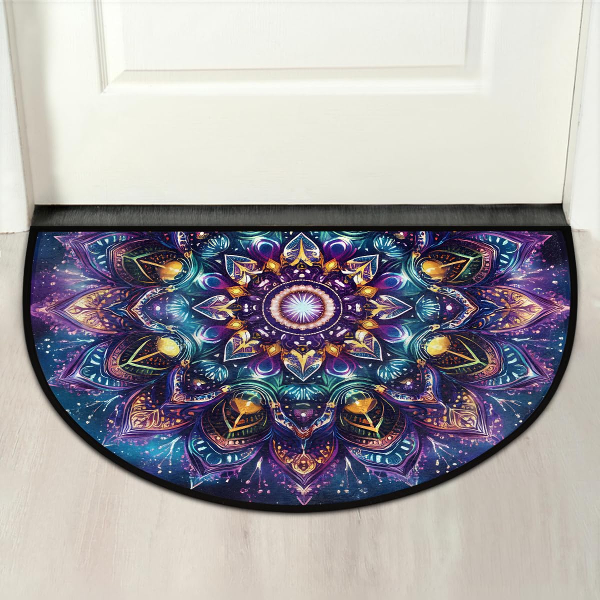Half Round Door Mat Mandala Boho Flower Non Slip Washable Semi Circle Area Rug Absorbent Soft Half Moon Rug Floor Mat for Indoor Outdoor Kitchen Bathroom Patio Front Door Mat Decor (A8)