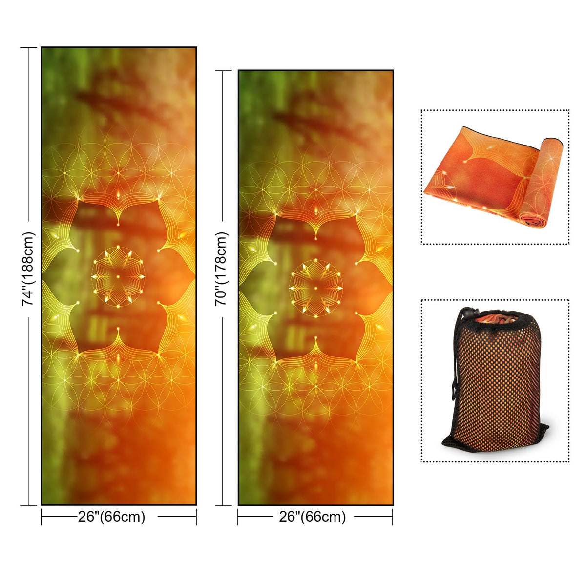Hot Yoga Towel with Grip Dots (Geometric Flower / 74" x 26")