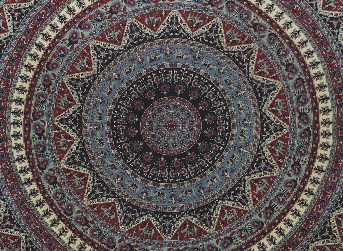 Wall Hanging Tapestry For Bedroom Hippie Psychedelic Mandala Bohemian Hippy Intricate Floral Design Indian Tapestries Bedspread 84 x 90 Inches (90"L x 84"W / Light Green Red)