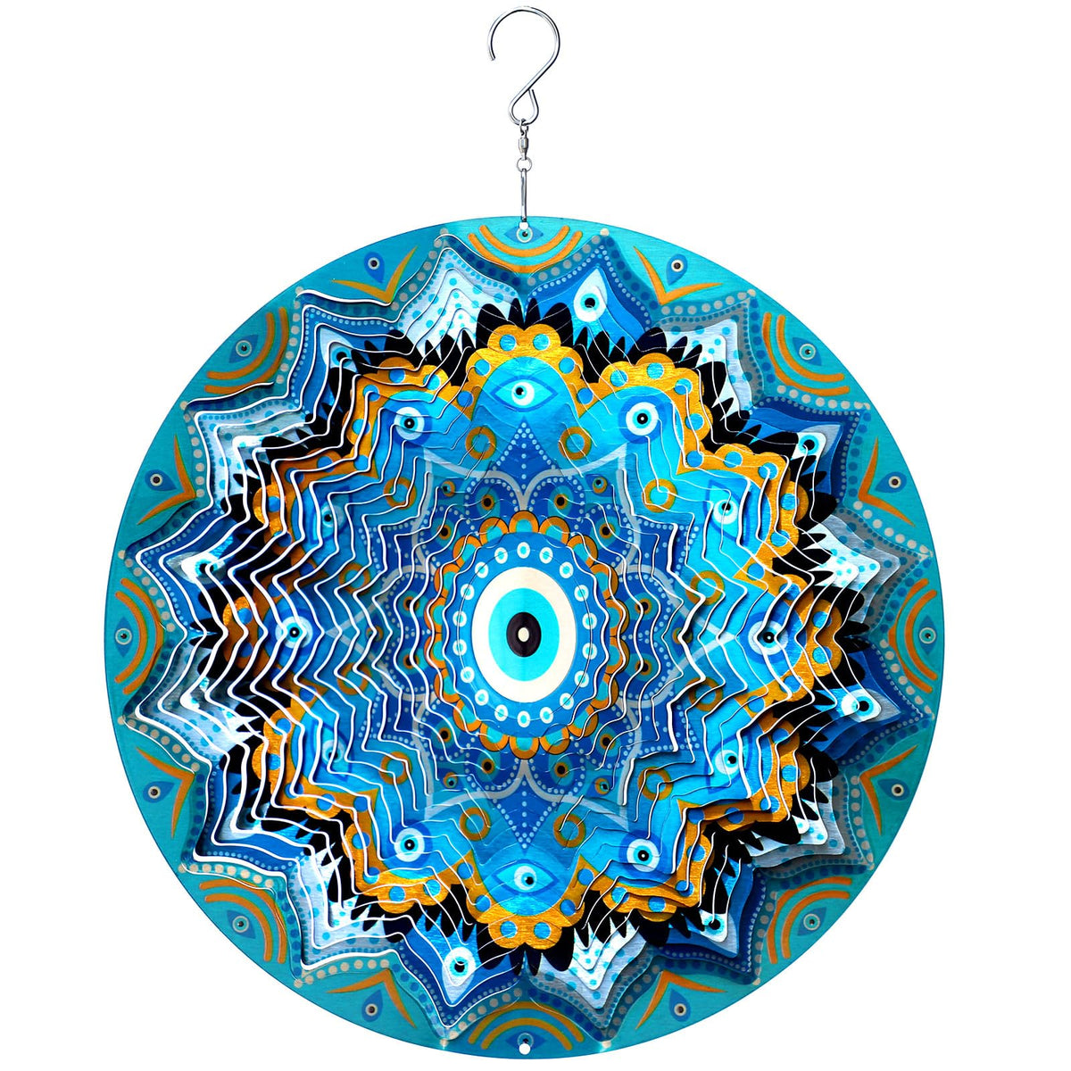 Wind Spinners Outdoor Mandala Peacock Evil Eye (12in / 009-9blue)