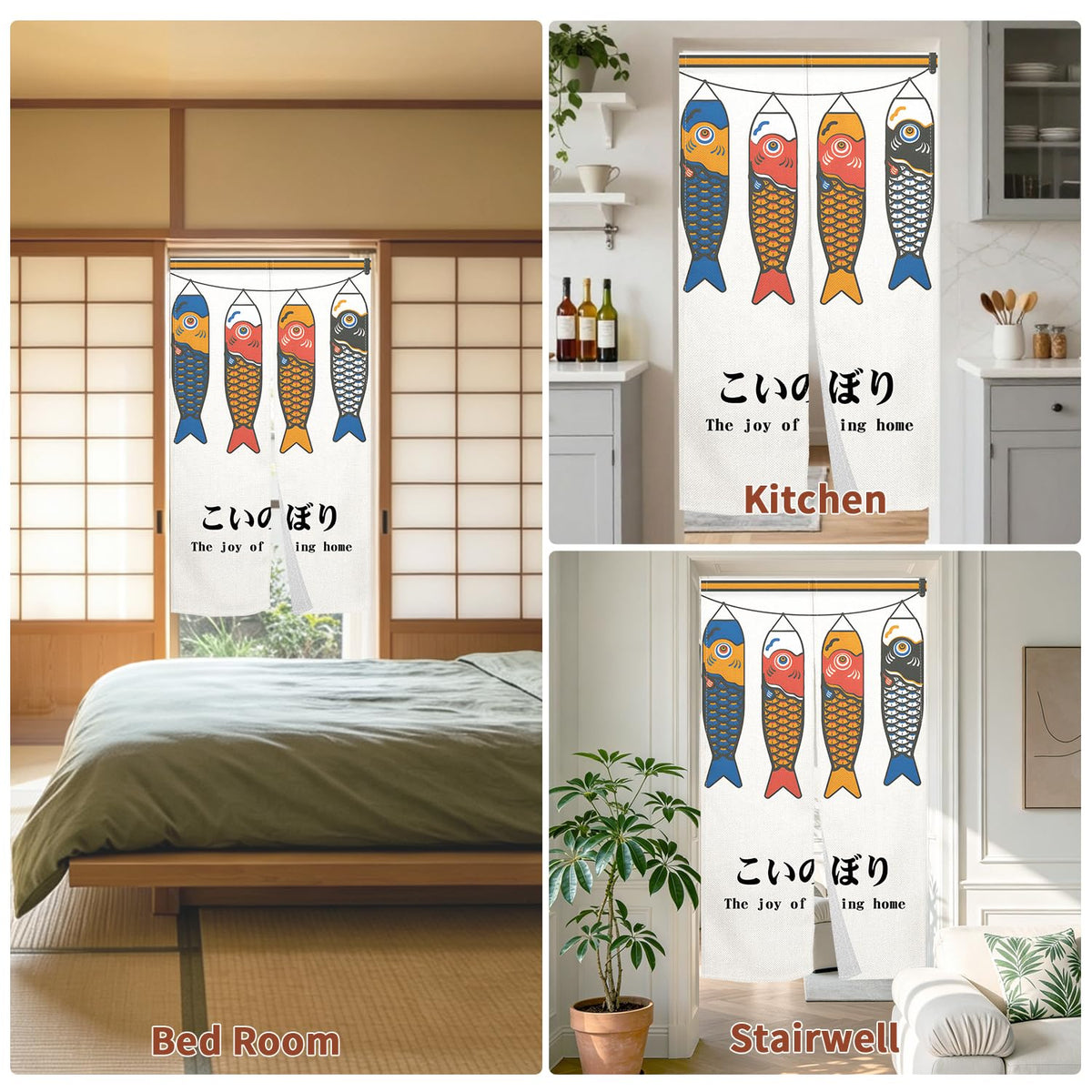 Japanese Noren Long Doorway Curtain Artistic Painting Door Curtains for Home Decor Sushi Restaurant Kitchen Partition Bedroom Door Decor (White)