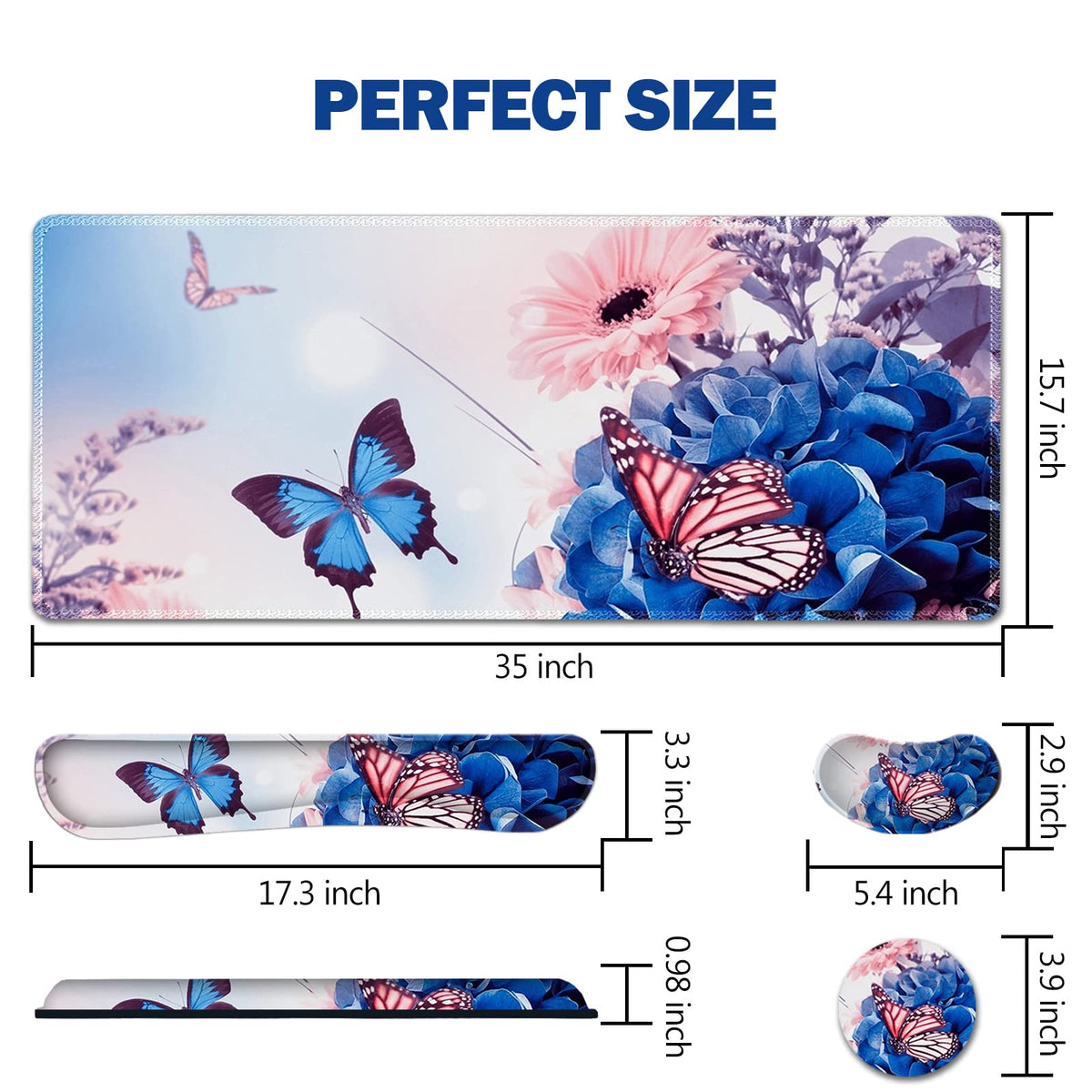 Large Gaming Mouse Pad Set (Butterfly Flower)