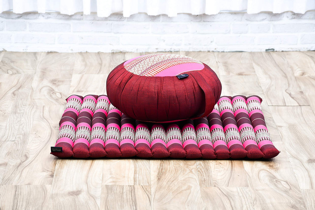 Meditation Cushion Zafu & Zabuton Set 28 x 28 inches Kapok Zazen (Sf29 - Auburn, Pink)