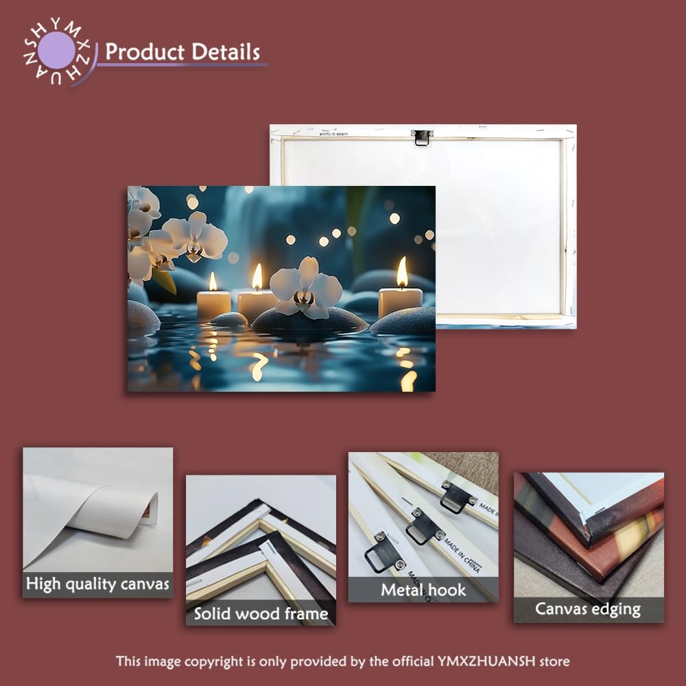 YMXHUANSH SPA Wall Art Decor Candles Canvas Print Orchids & Stones Zen Bathroom Artwork for Yoga Room Bedroom Massage Studio 28x42inch (Blue / 28"x42")