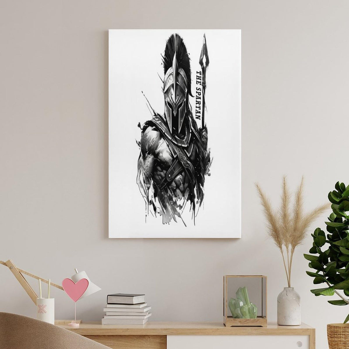 Spartan Warrior Illustration Fitness Gym Canvas Printing Wall Art Prints Wall Decor Posters Black White Gladiator Helmet Nordic Bohemian Living Room Bedroom Office Motivation Decor 16x24inch (style-16 / 16x24inch(40x60cm) Frame)