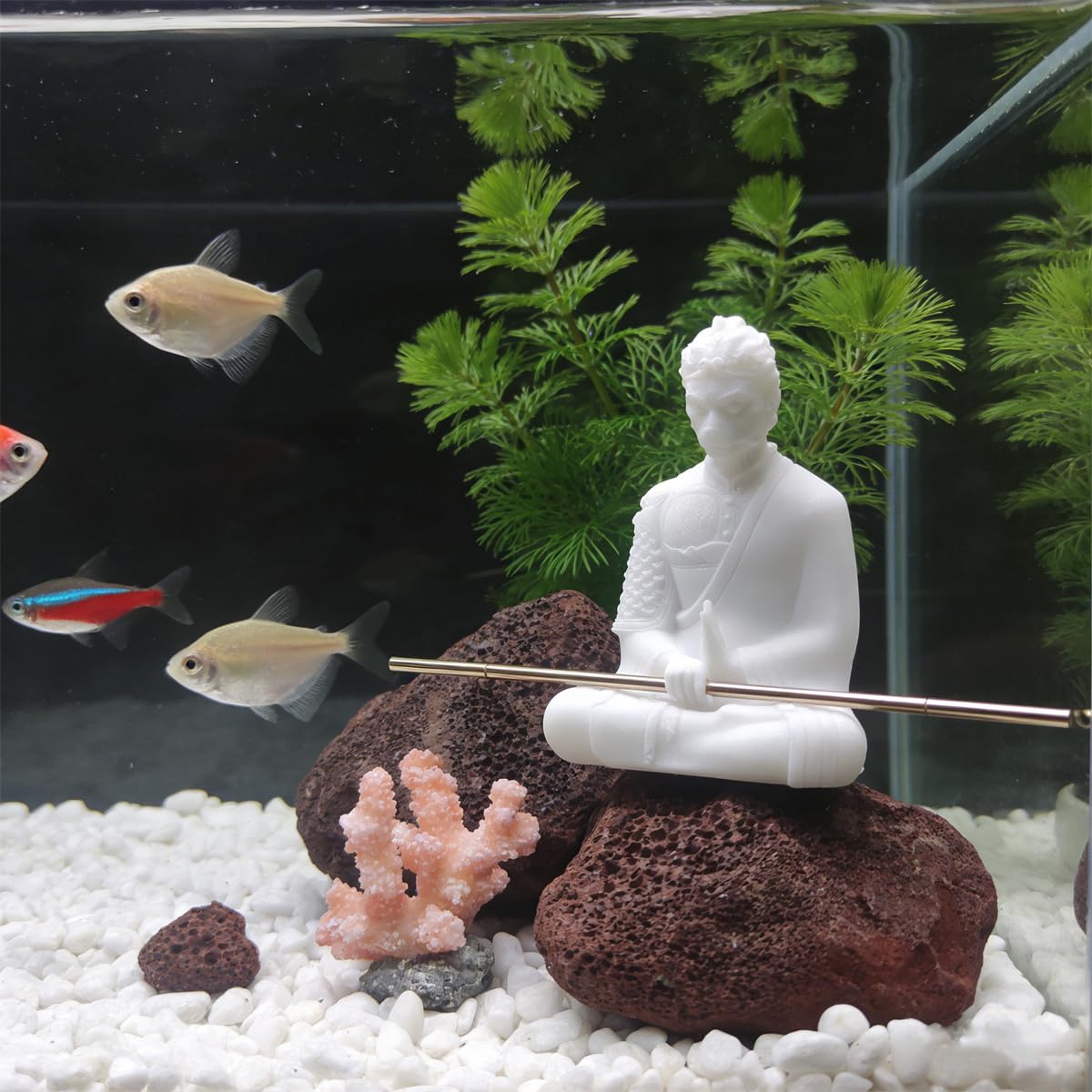 Aquarium Sun Wukong Statue Monkey Kings Buddha Statues Zen Sandstone Figurines for Fish Tank Garden Aquarium Decor (White)