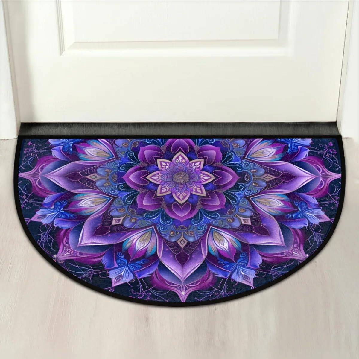 Mandala Purple Half Round Door Mat Semi Moon Rug Fireplace Carpet Area Rugs (A:a-6)
