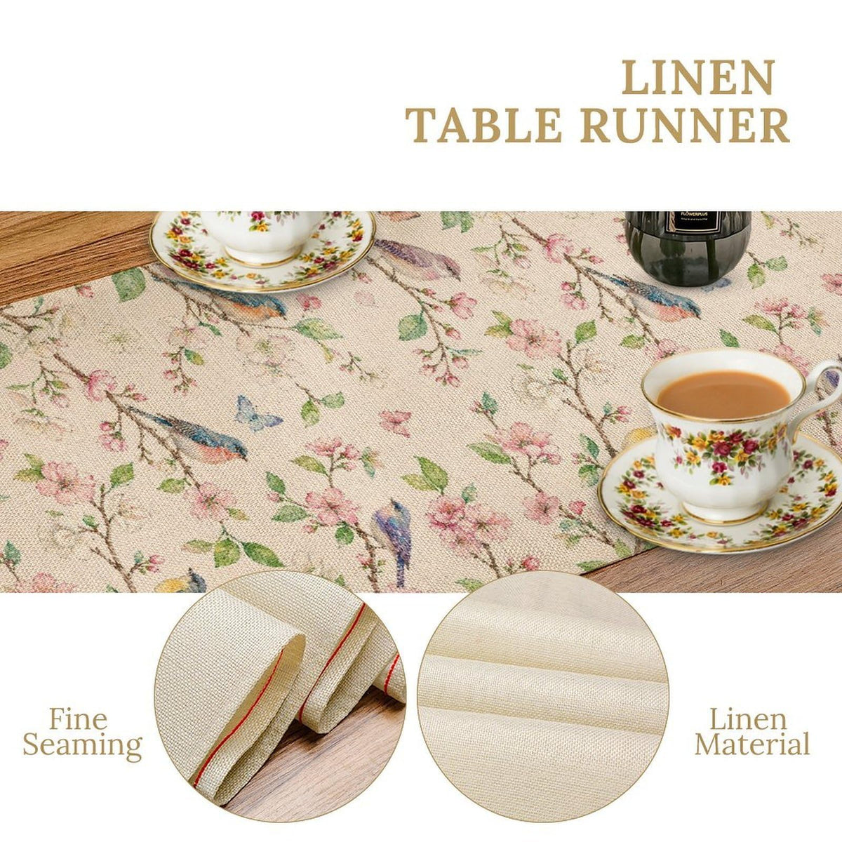 Vintage Botanical Birds Table Runner (13x36inch / Floral Birds)