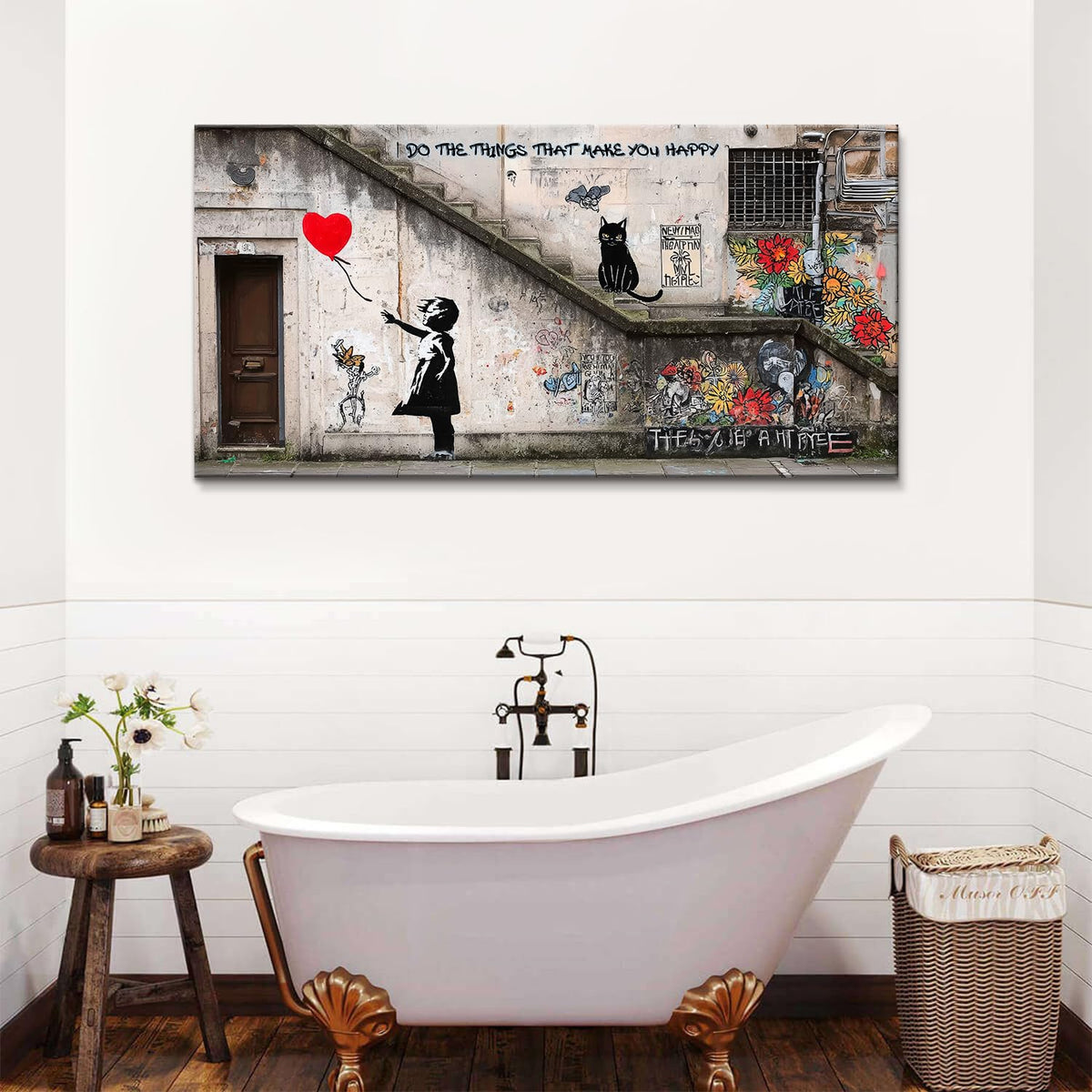 Large Banksy Graffiti Canvas Wall Art Abstract Colorful Wall Decor for Living Room Office Bedroom Black and Gray Street Art Canvas Prints Watercolor Street Views Poster Artwork Home Decorations 30x60” (60"L x 30"W / LGirl)