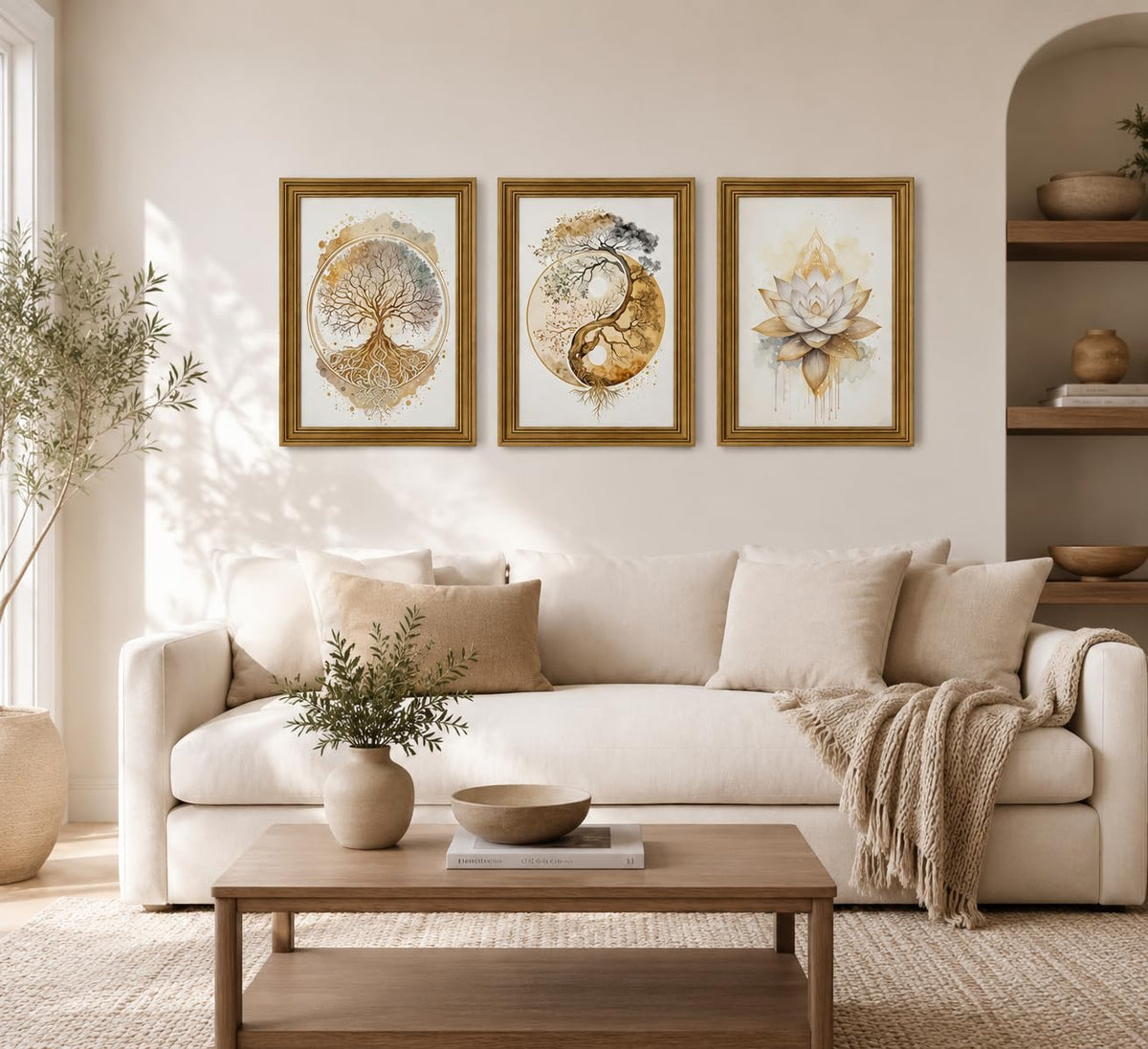 3pcs Vintage Gold Framed Tree of Life Wall Art (Gold framed / 24"L x 16"W)