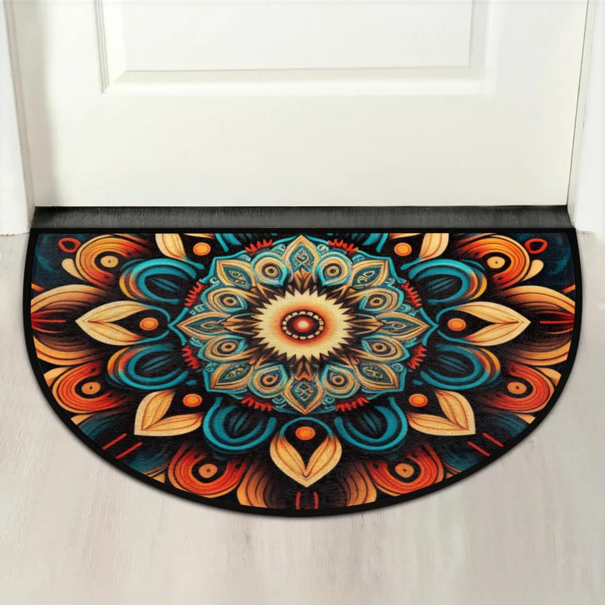 Boho Flower Half Round Doormat Non Slip Semi Circle Rug Outdoor Welcome Mat (B 003)