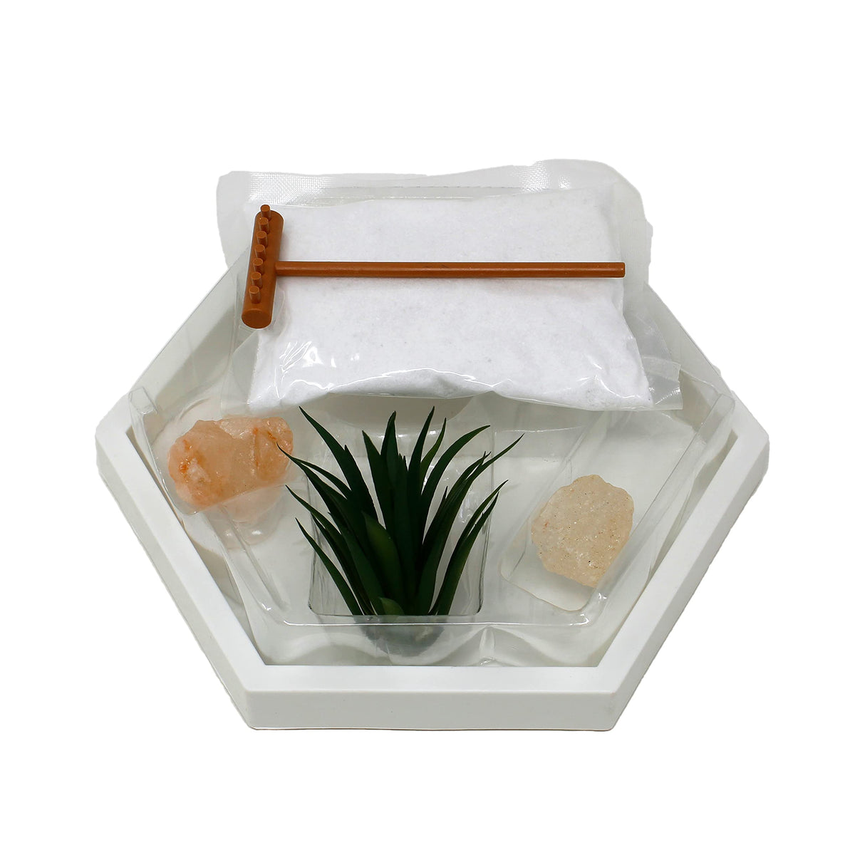 Mini Zen Garden Kit for Desk with White Sand (Hexagon)