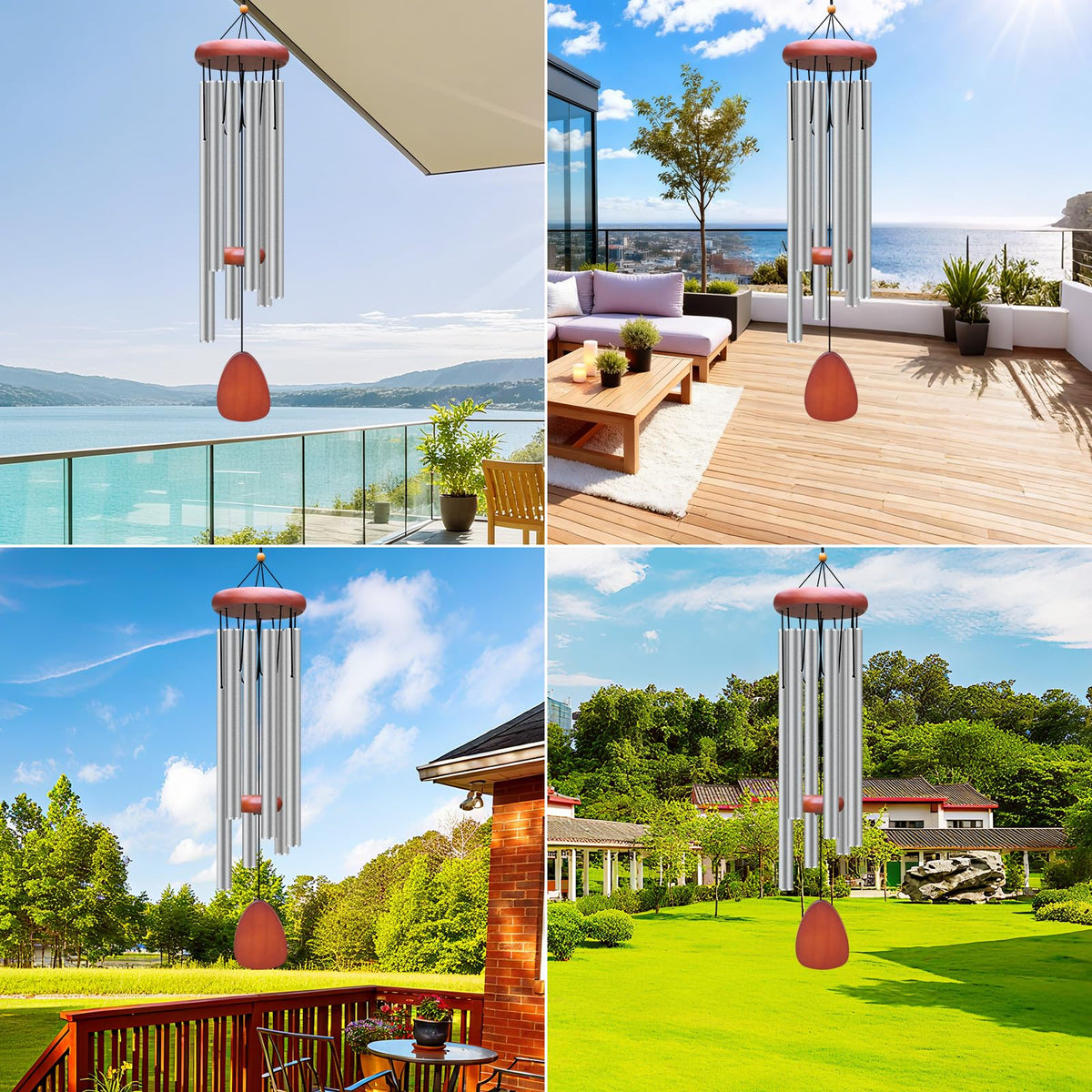 Aluminium Wind Chimes Outside (Light gray wind chime -36“)